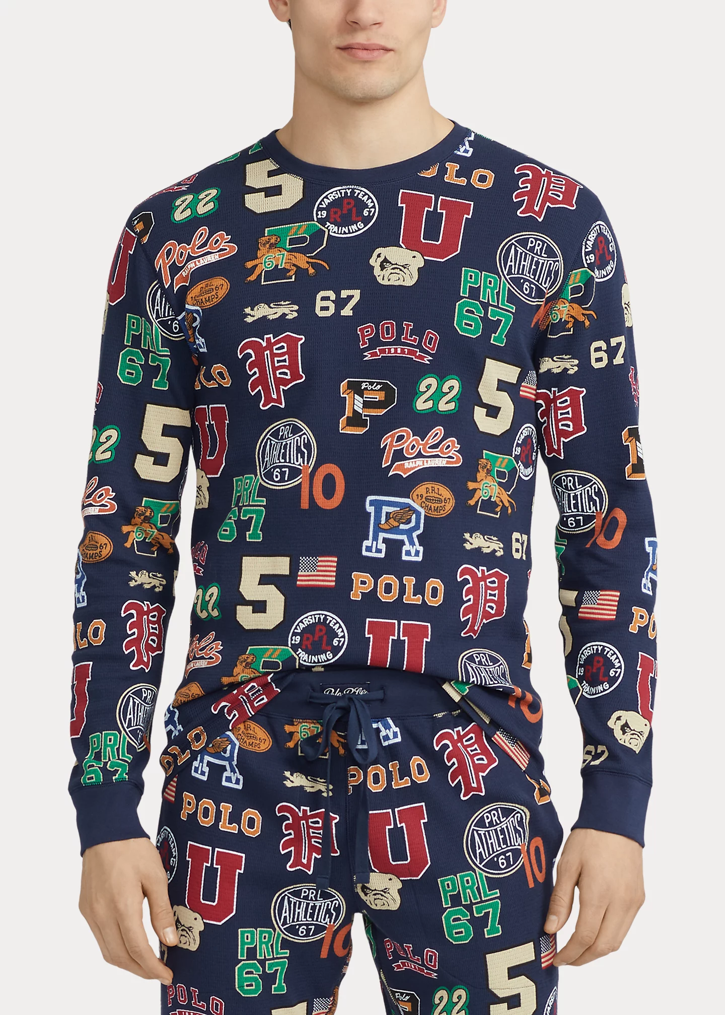 Print Waffle-Knit Sleep Shirt