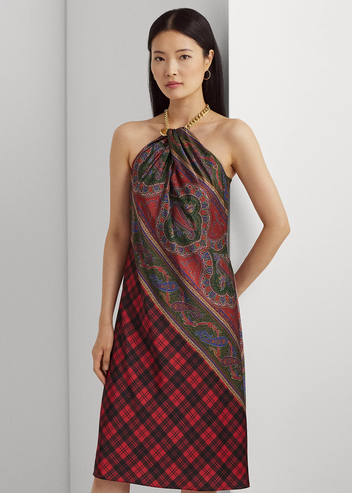 Plaid & Paisley Charmeuse Halter Dress