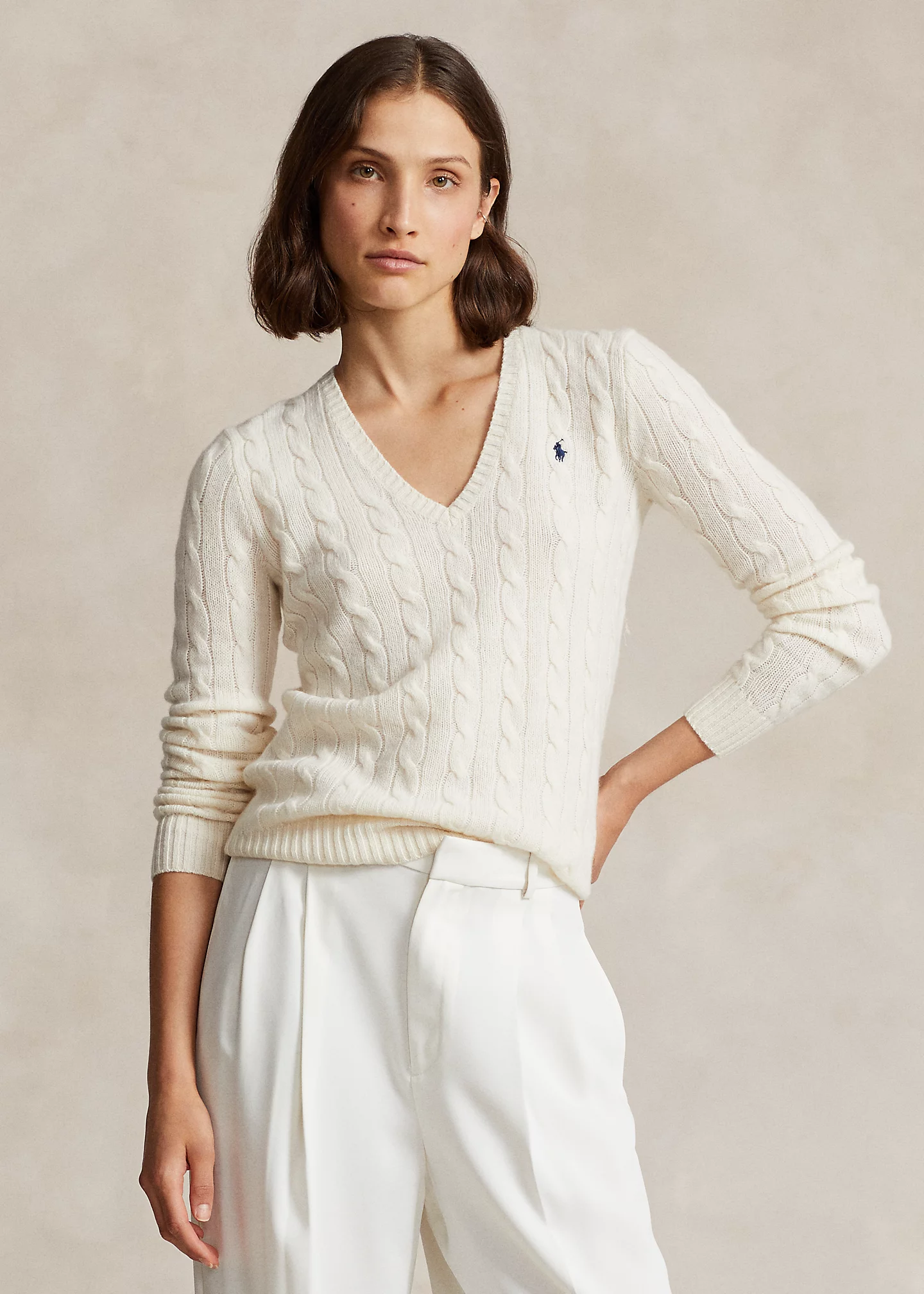 Cable-Knit Wool-Cashmere V-Neck Sweater