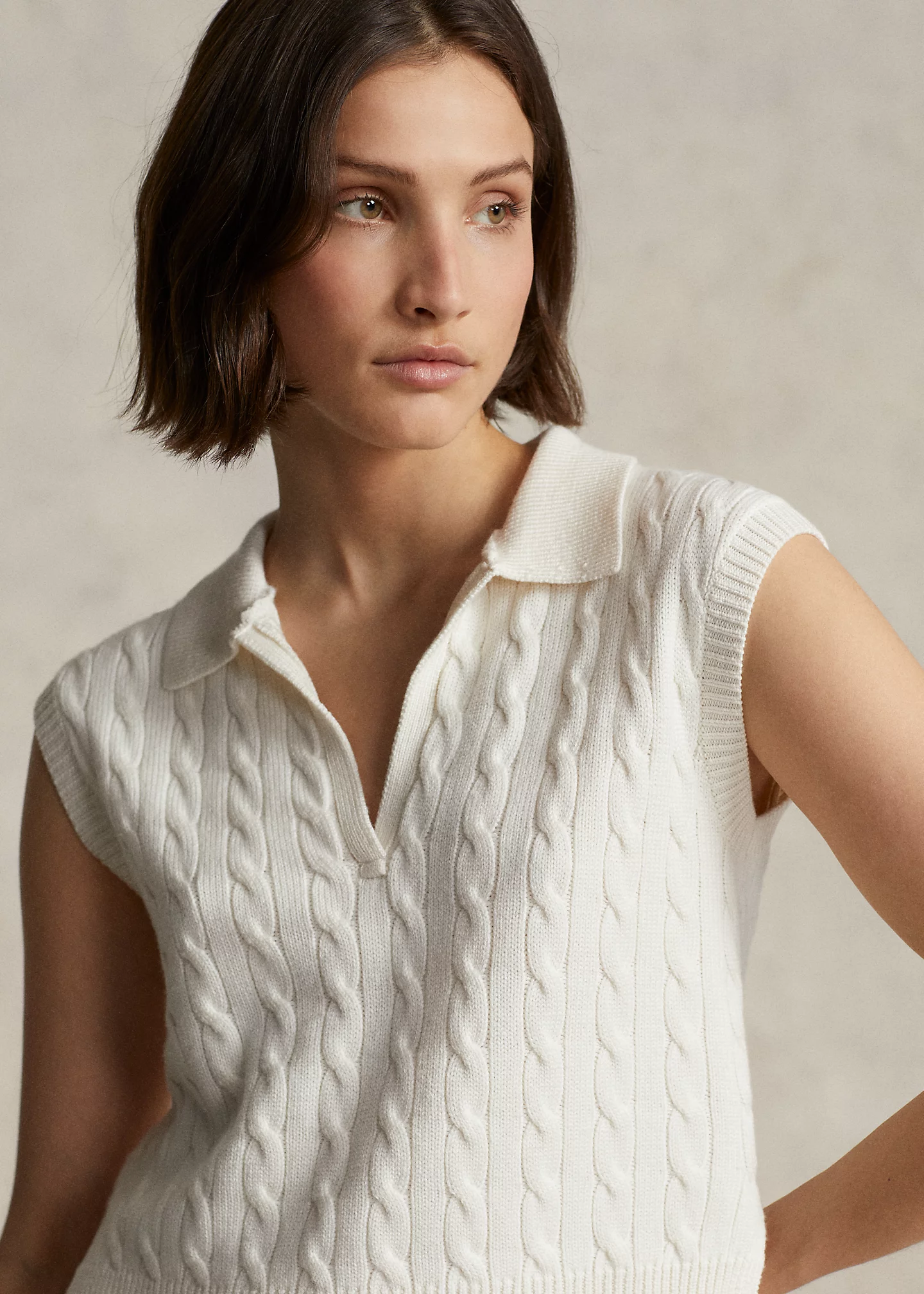 Cropped Cable Silk-Blend Polo Sweater