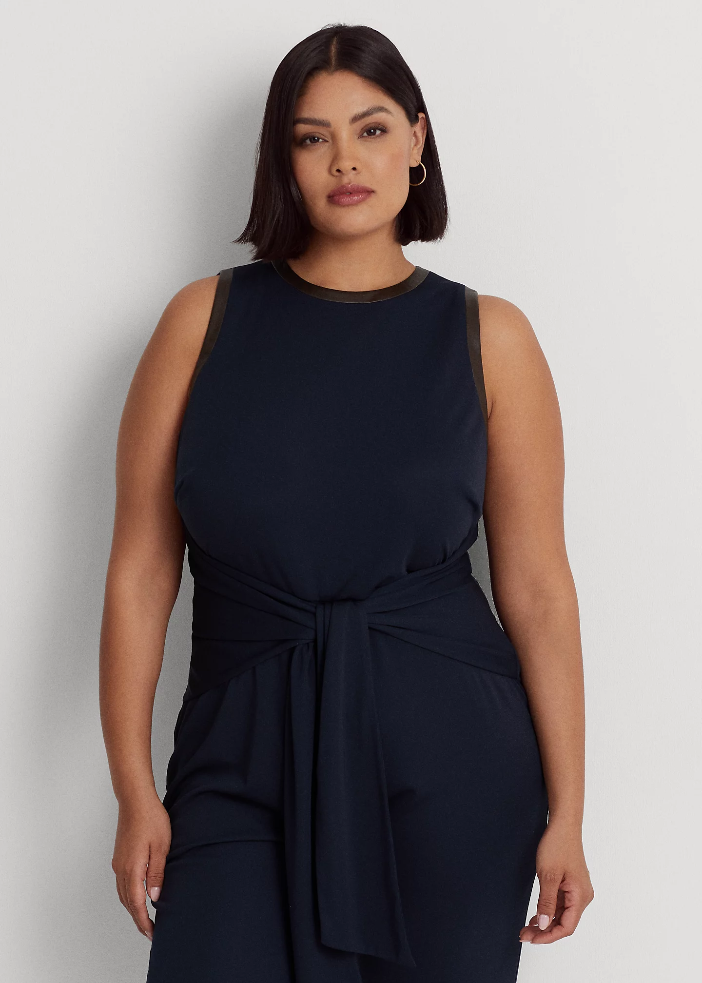 Tie-Front Jersey Sleeveless Jumpsuit