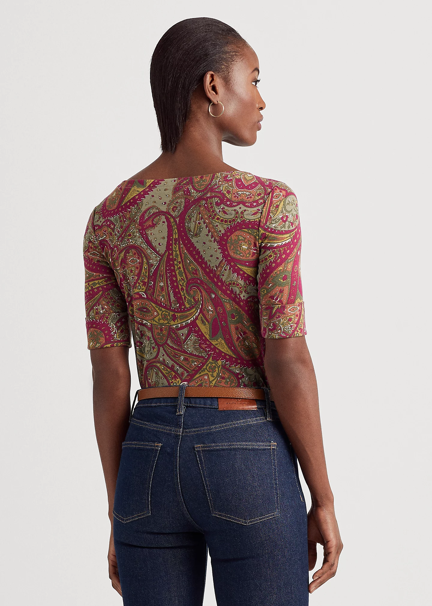 Paisley Stretch Cotton Boatneck Top