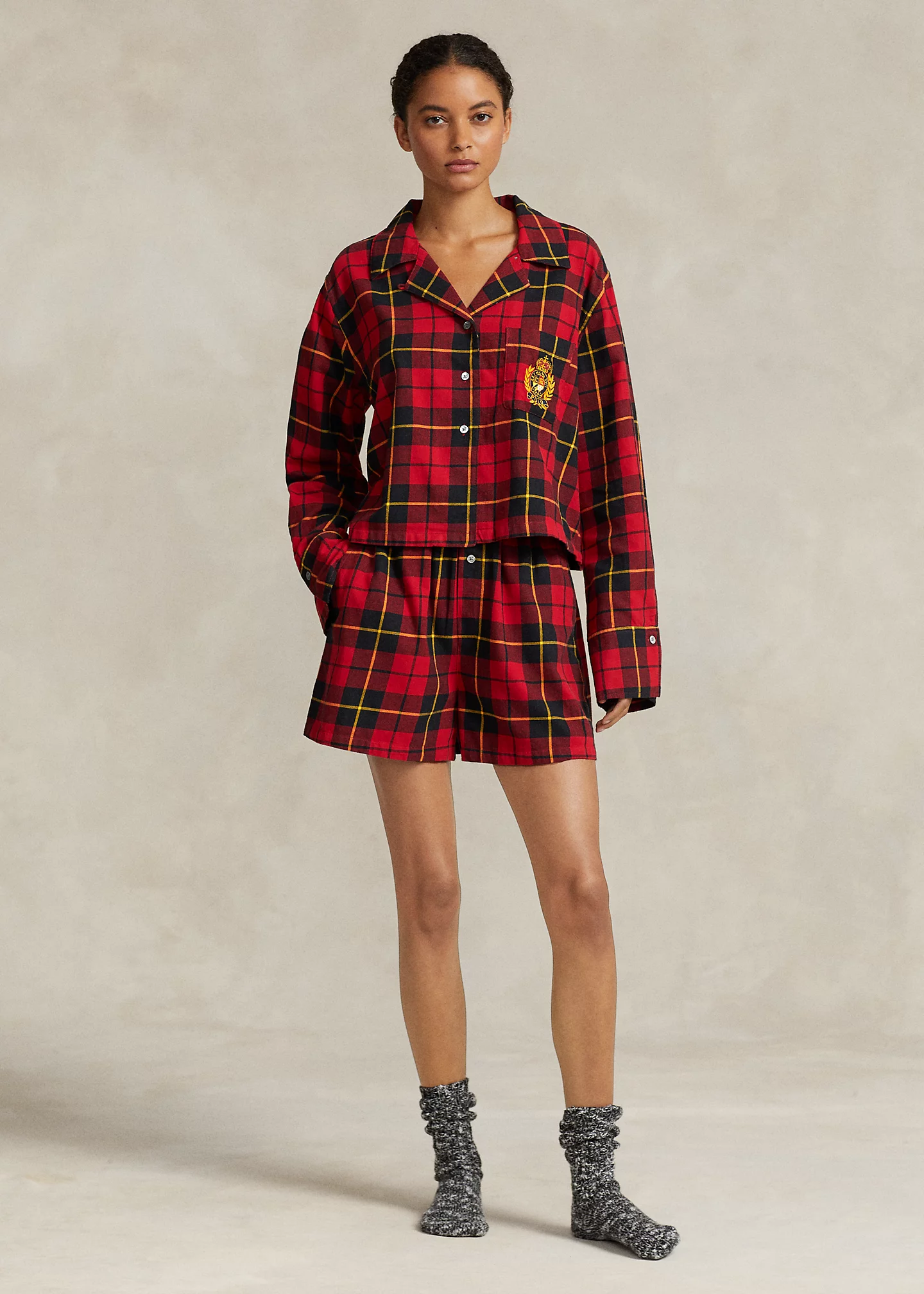 Crop Top & Boxer Plaid Flannel PJ Set