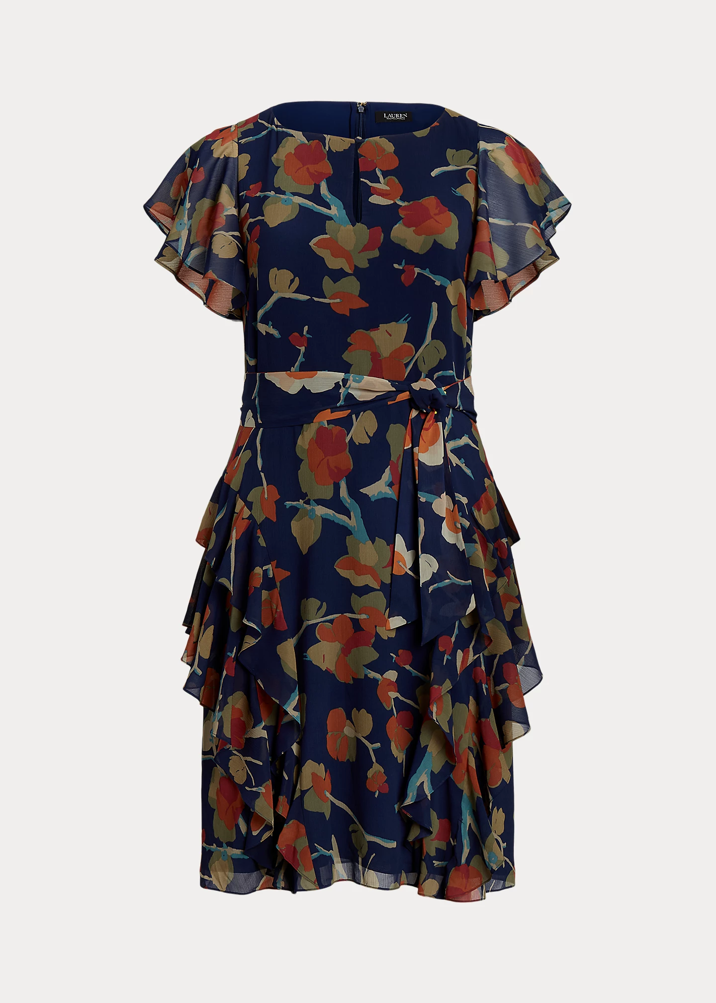 Floral Ruffle-Trim Georgette Dress