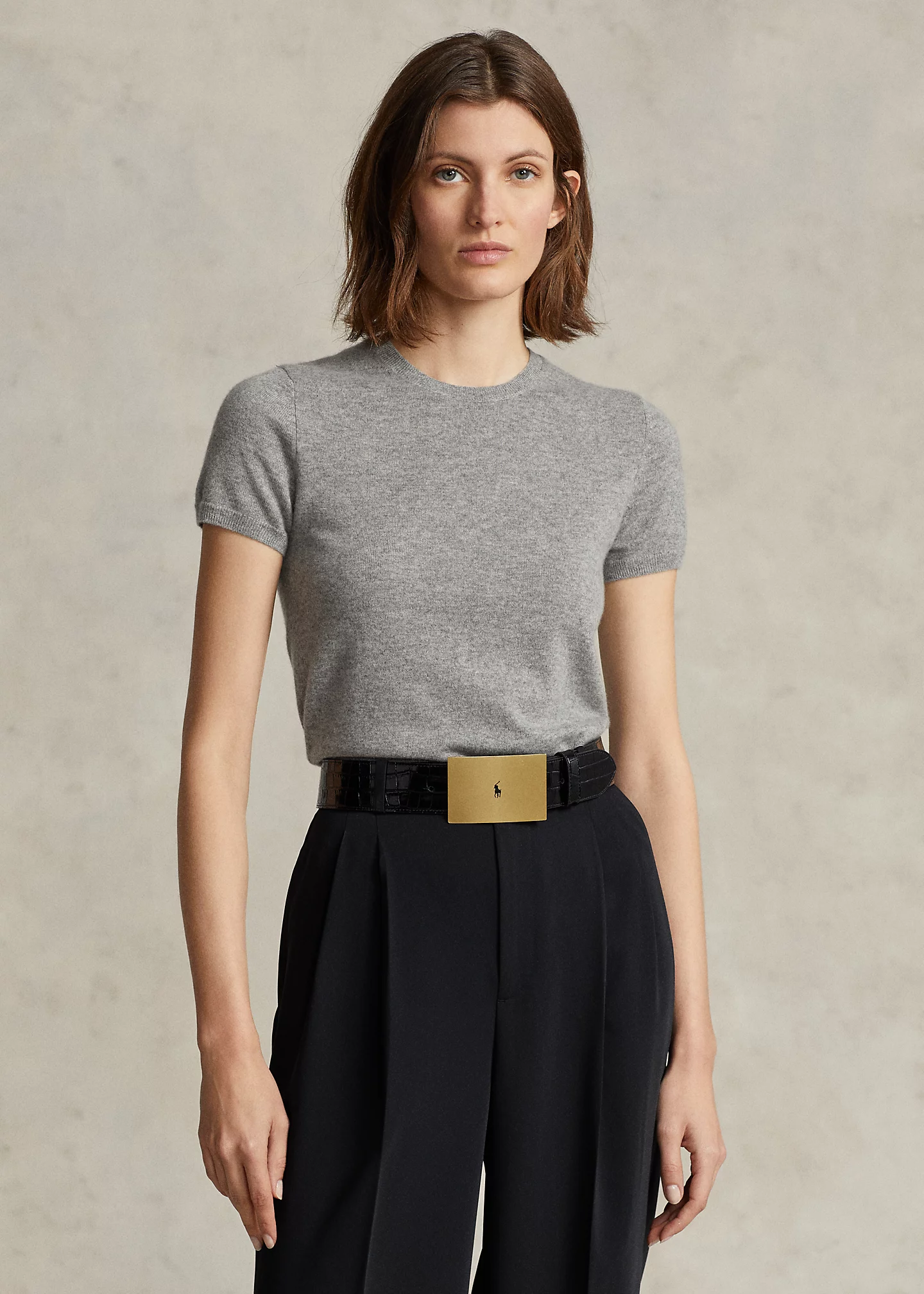 Cashmere Short-Sleeve Crewneck Sweater