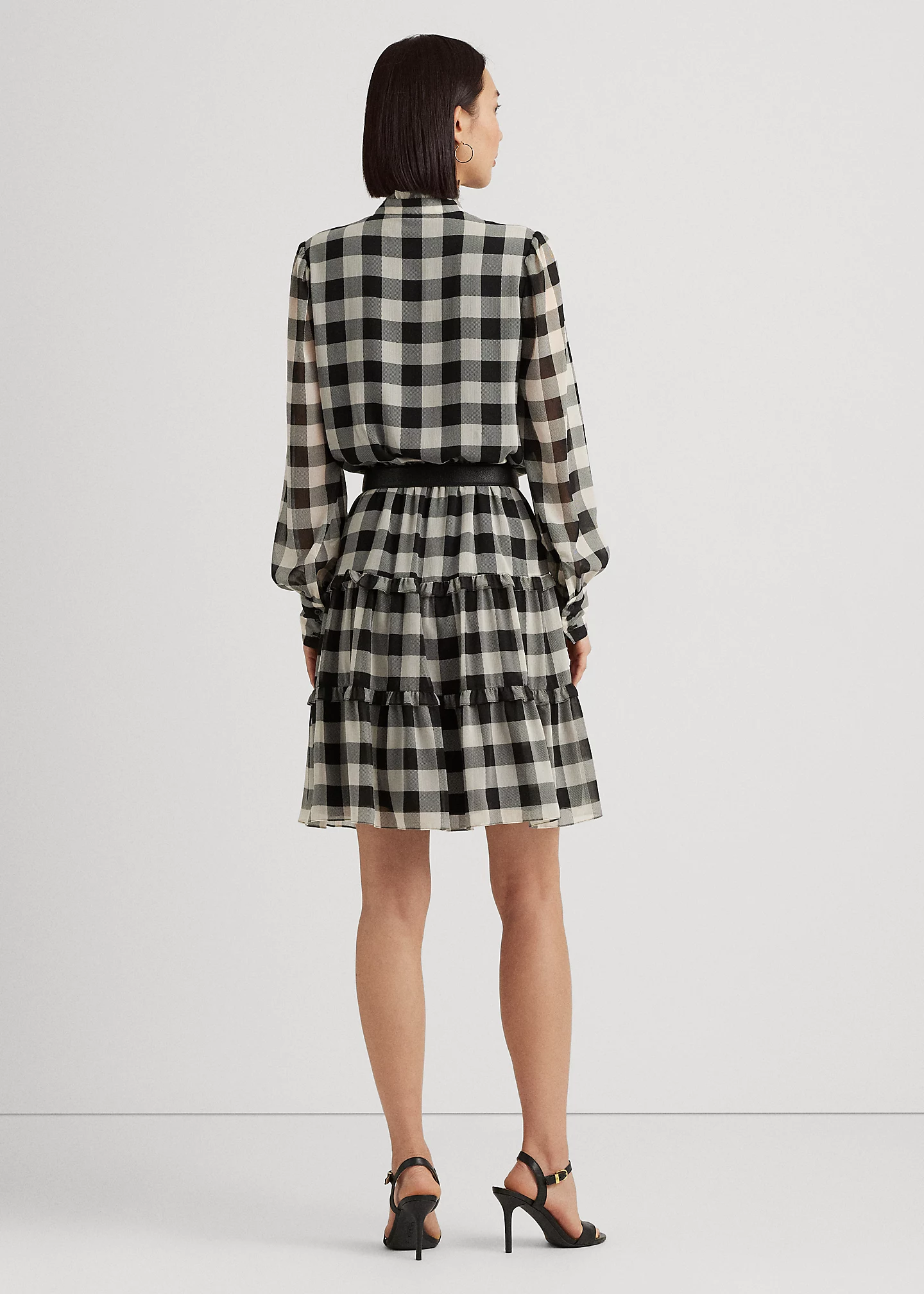 Buffalo Check Ruffled Georgette Dress