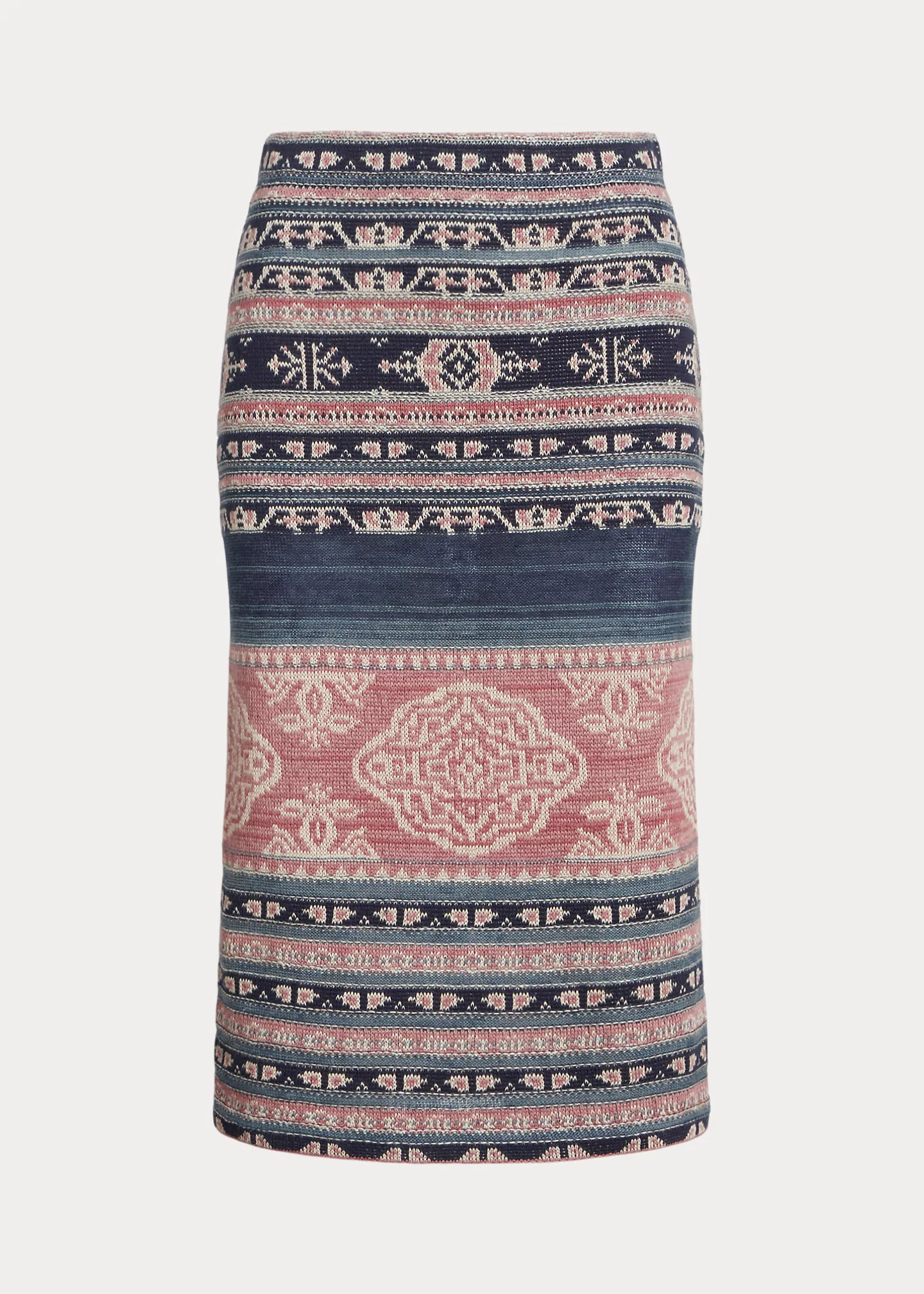 Geo-Motif Linen-Cotton Pencil Skirt