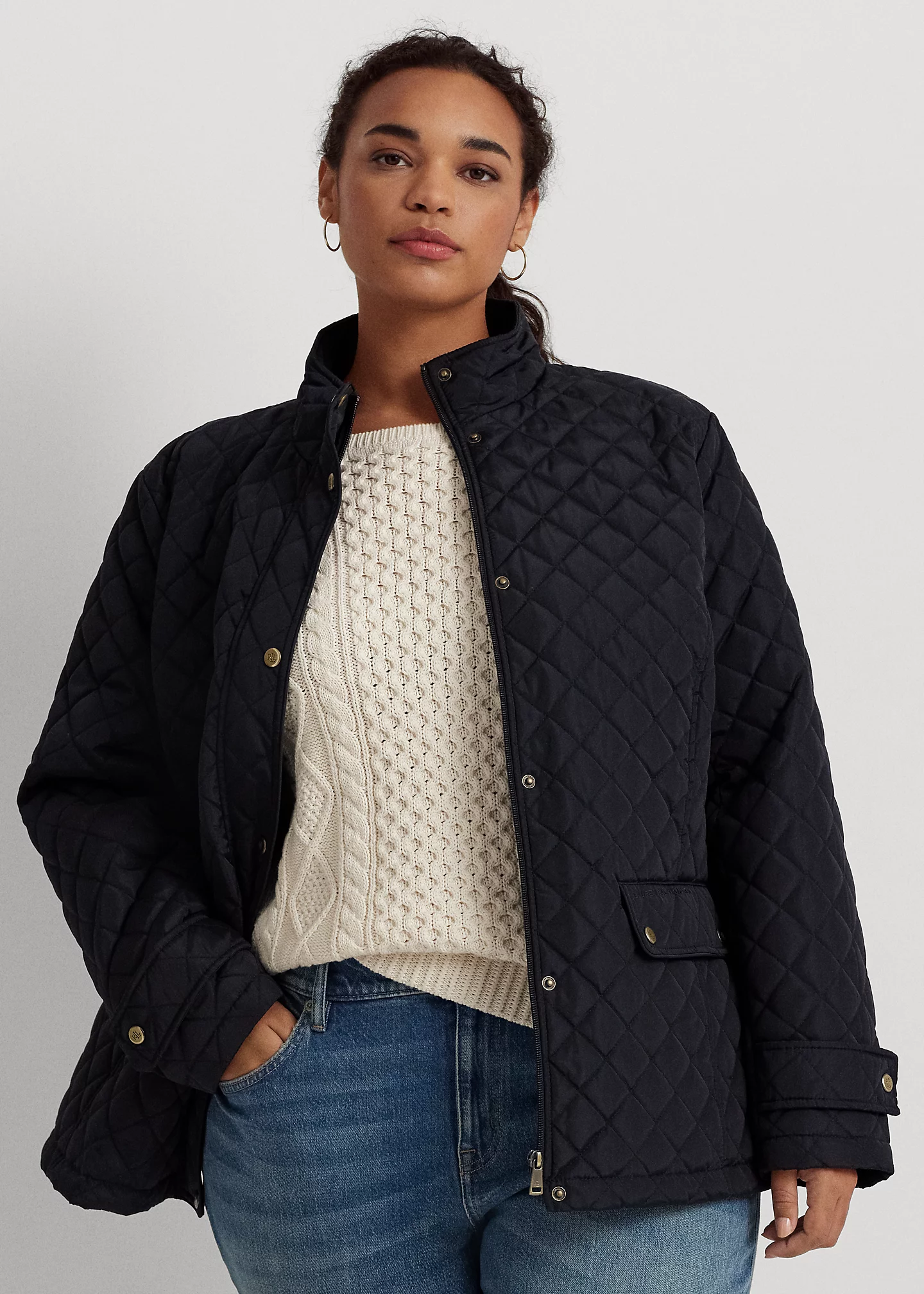 Diamond-Quilted Mockneck Jacket
