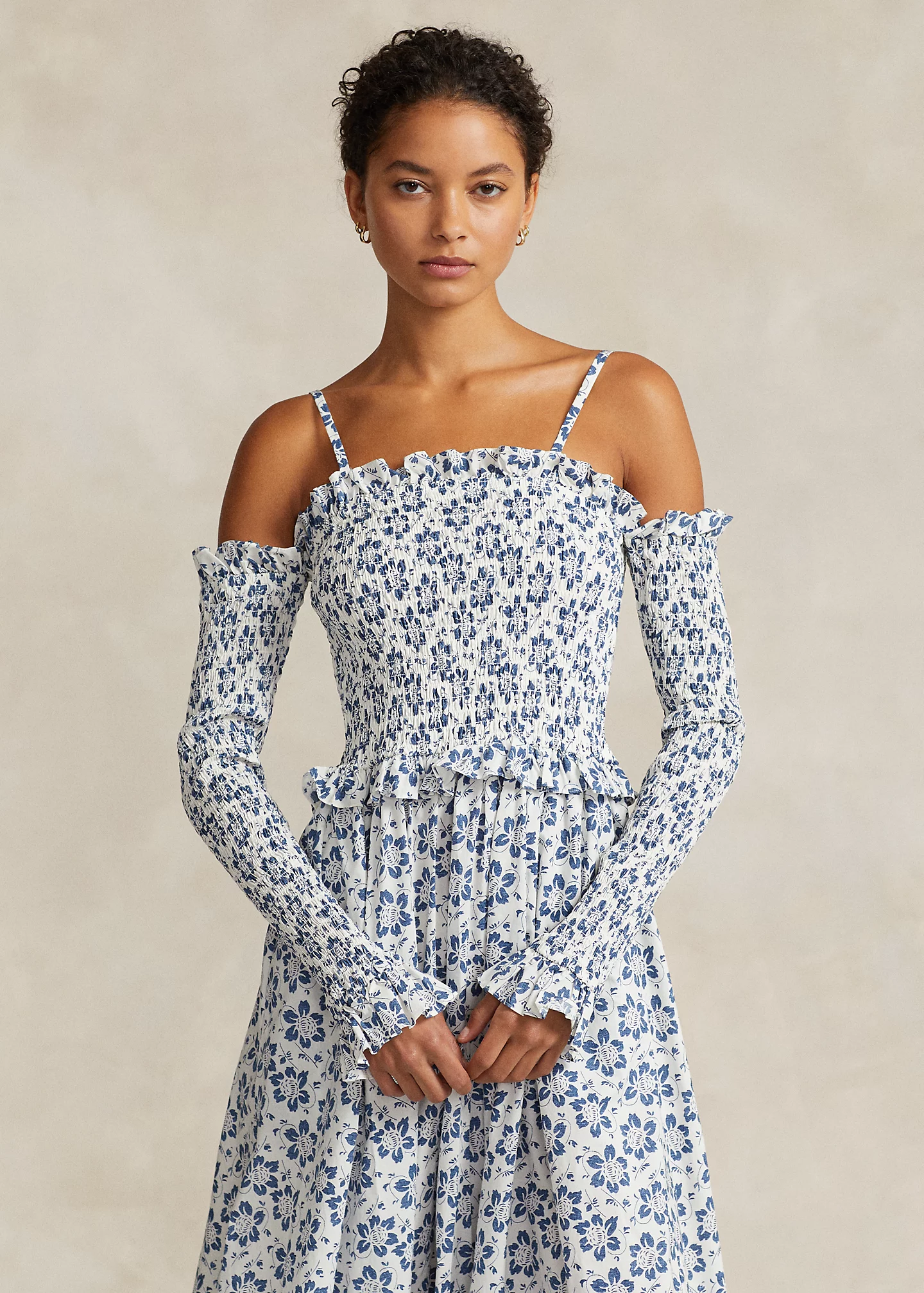 Floral Smocked Cotton Midi Dress