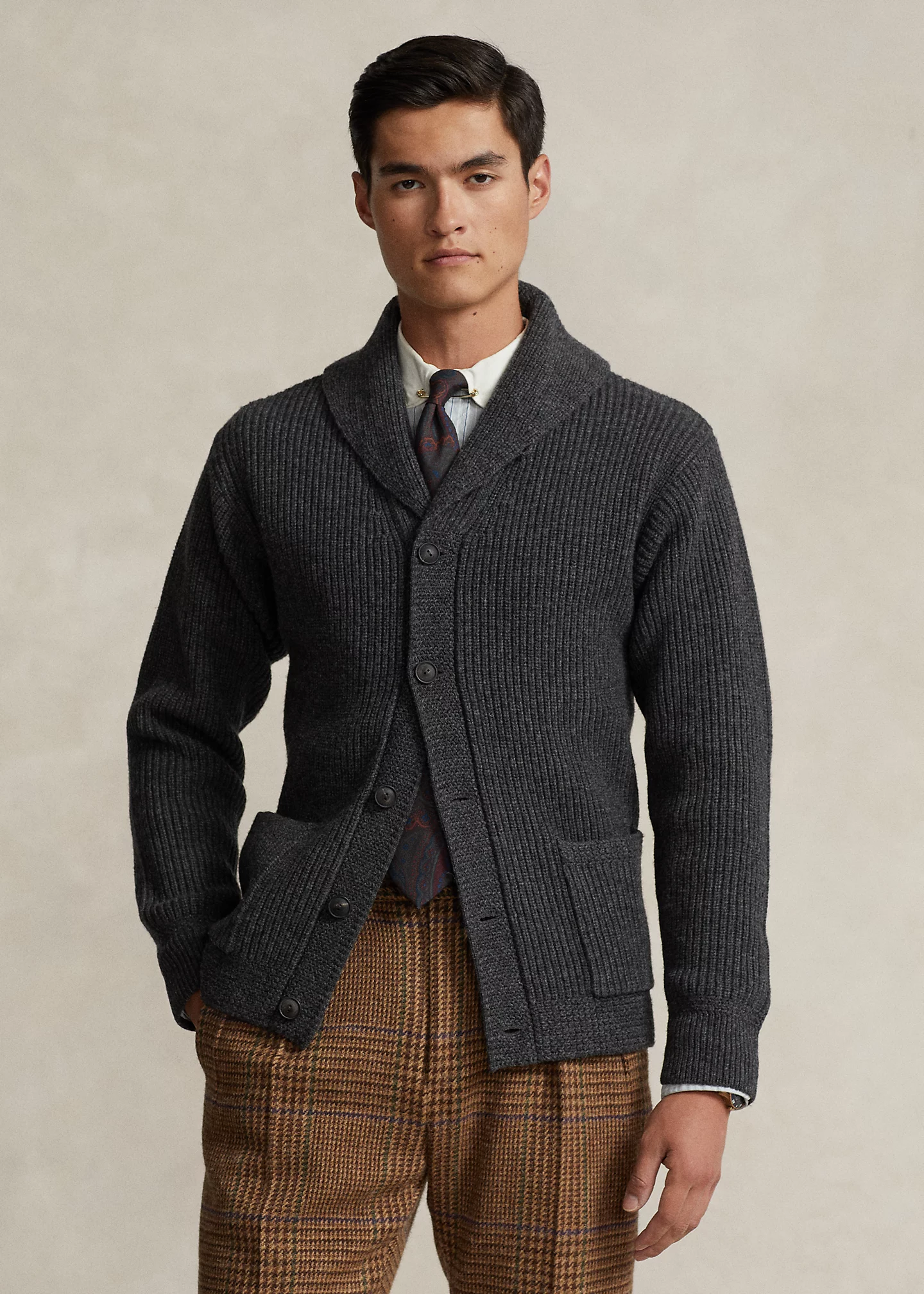 Wool-Blend Shawl-Collar Cardigan