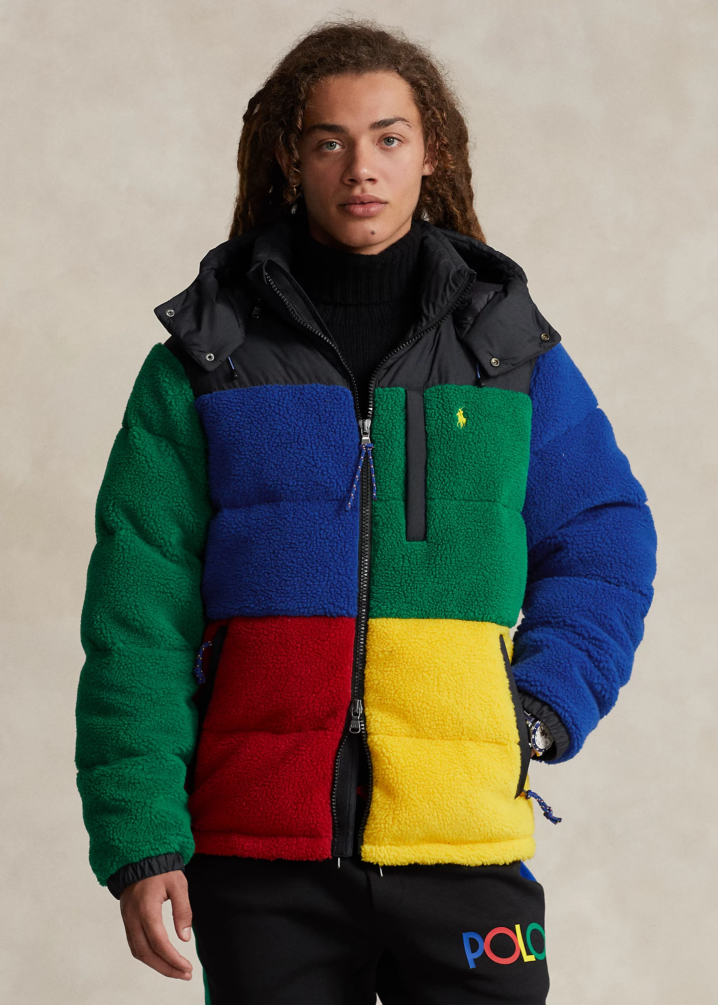 Color-Blocked Pile Fleece Down Jacket