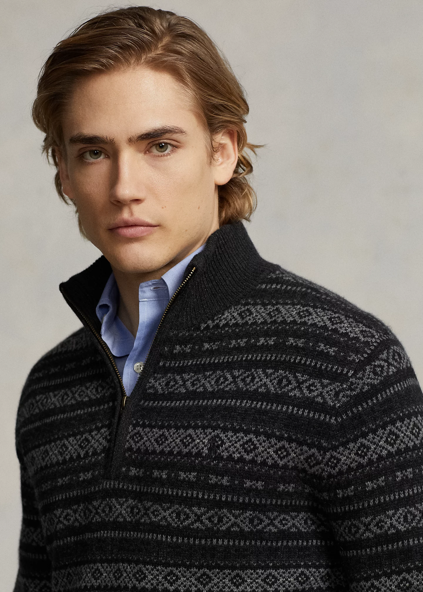 Fair Isle Wool Quarter-Zip Sweater