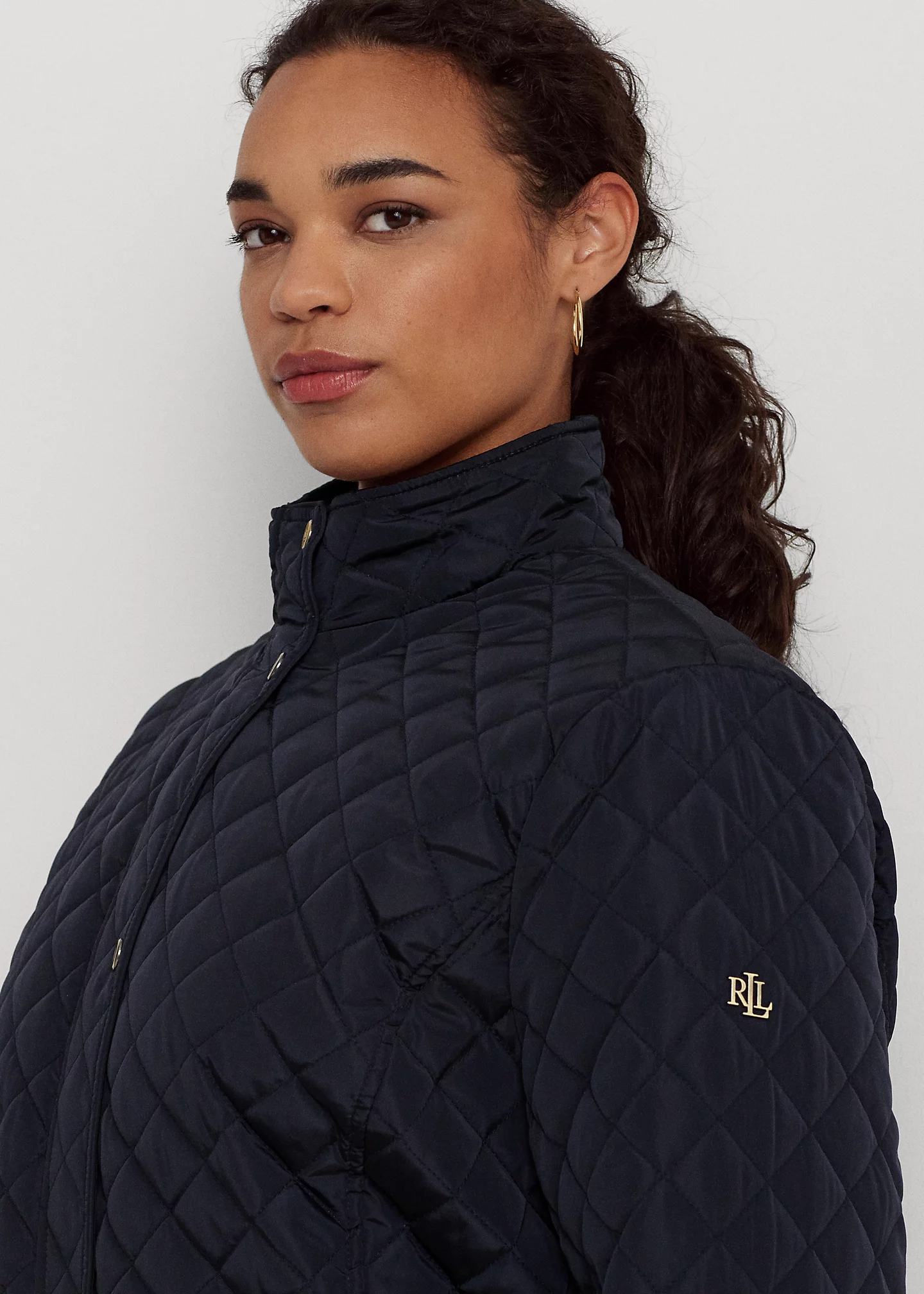 Diamond-Quilted Mockneck Jacket