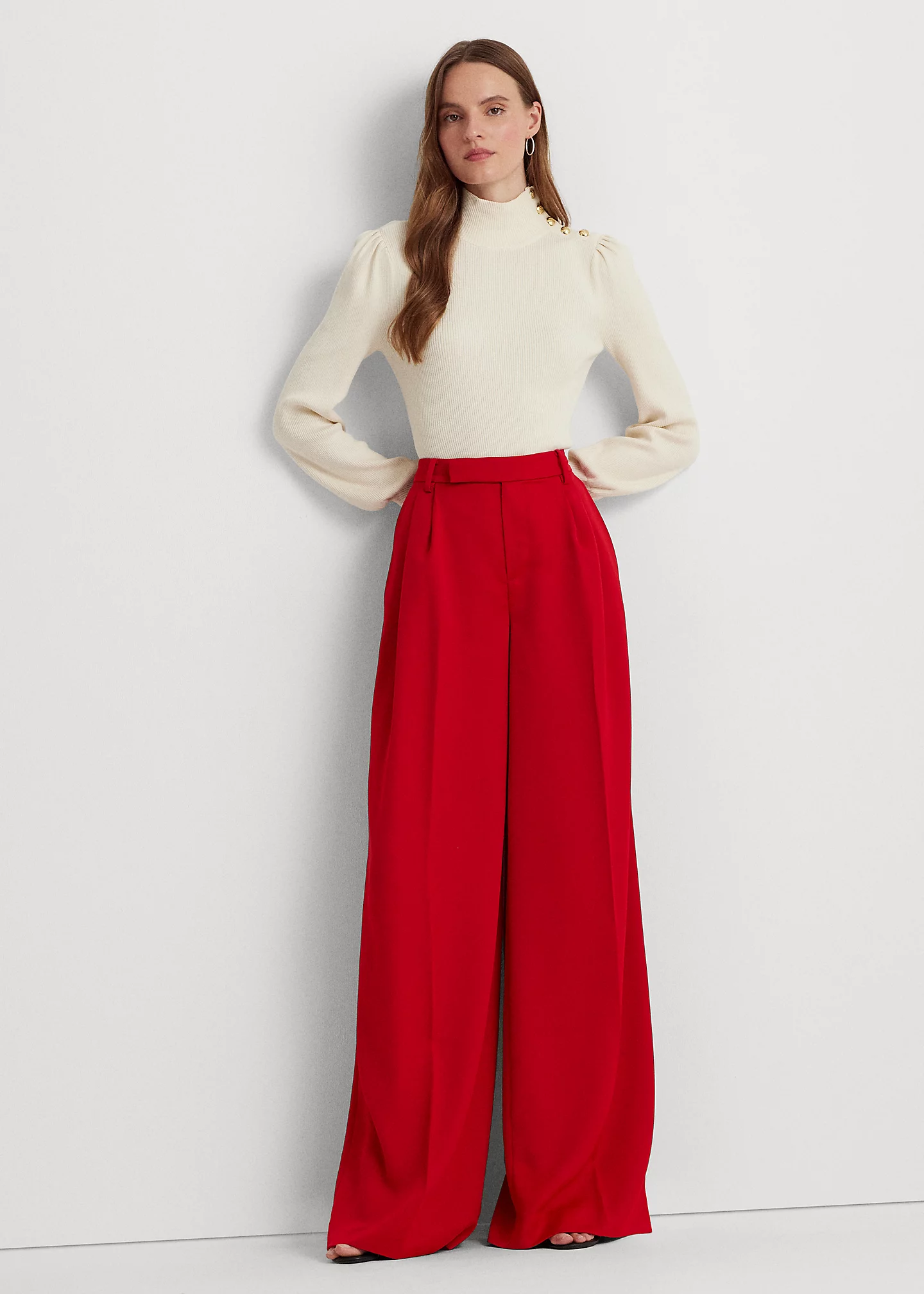 Pleated Satin Crepe Wide-Leg Pant