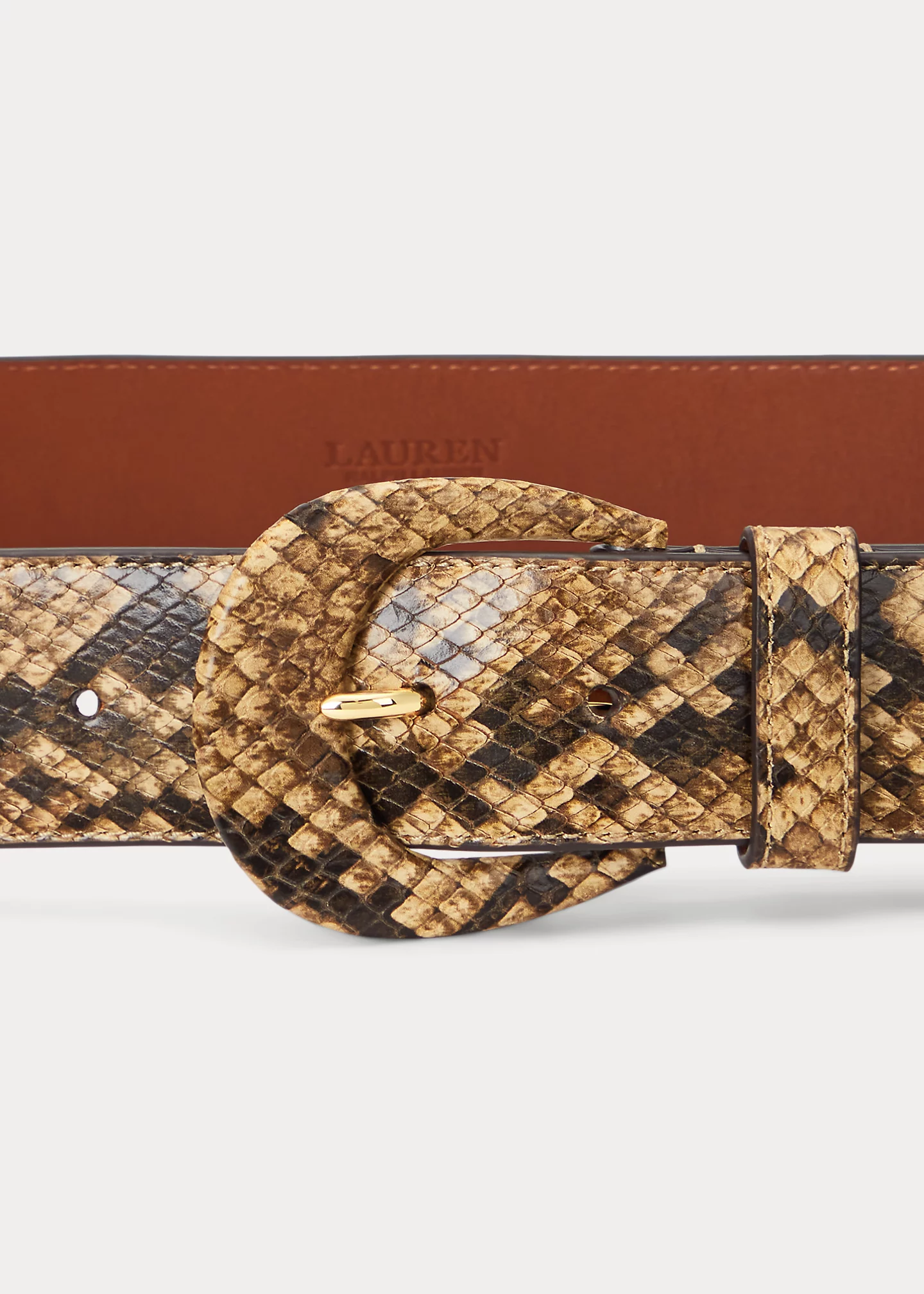 Crescent-Buckle Faux-Snakeskin Wide Belt