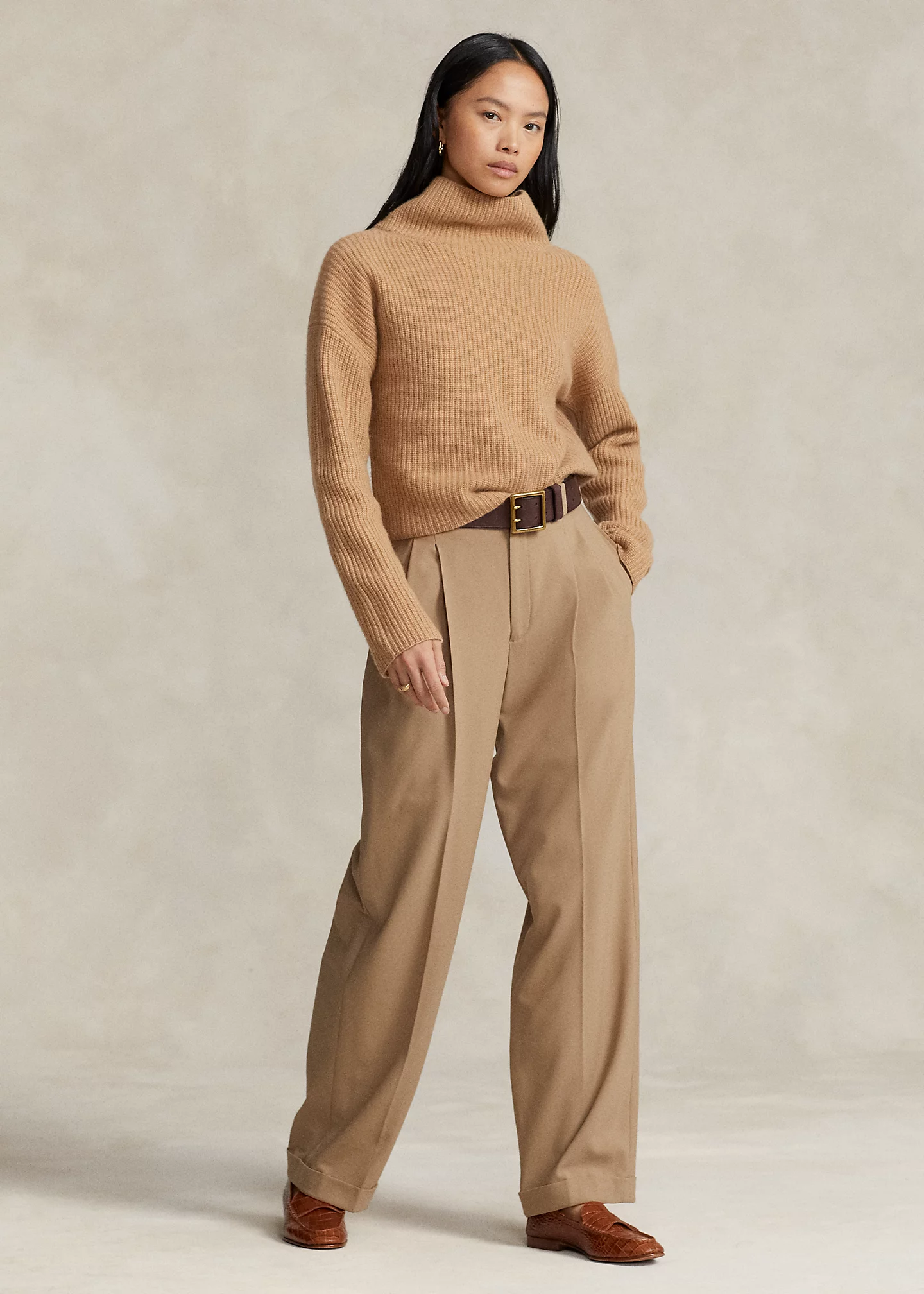 Ribbed Wool-Cashmere Mockneck Sweater