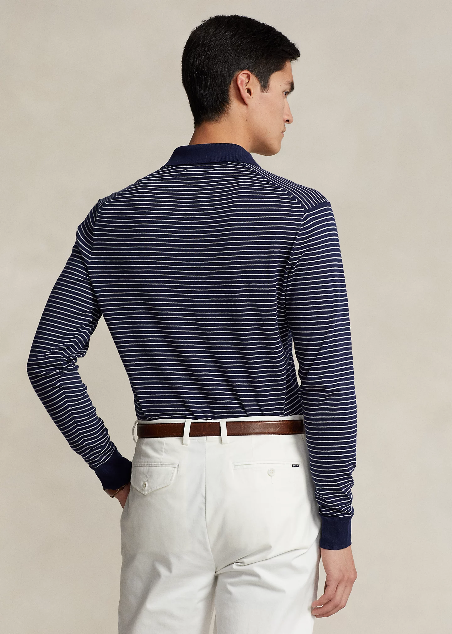 Striped Cotton Polo-Collar Sweater