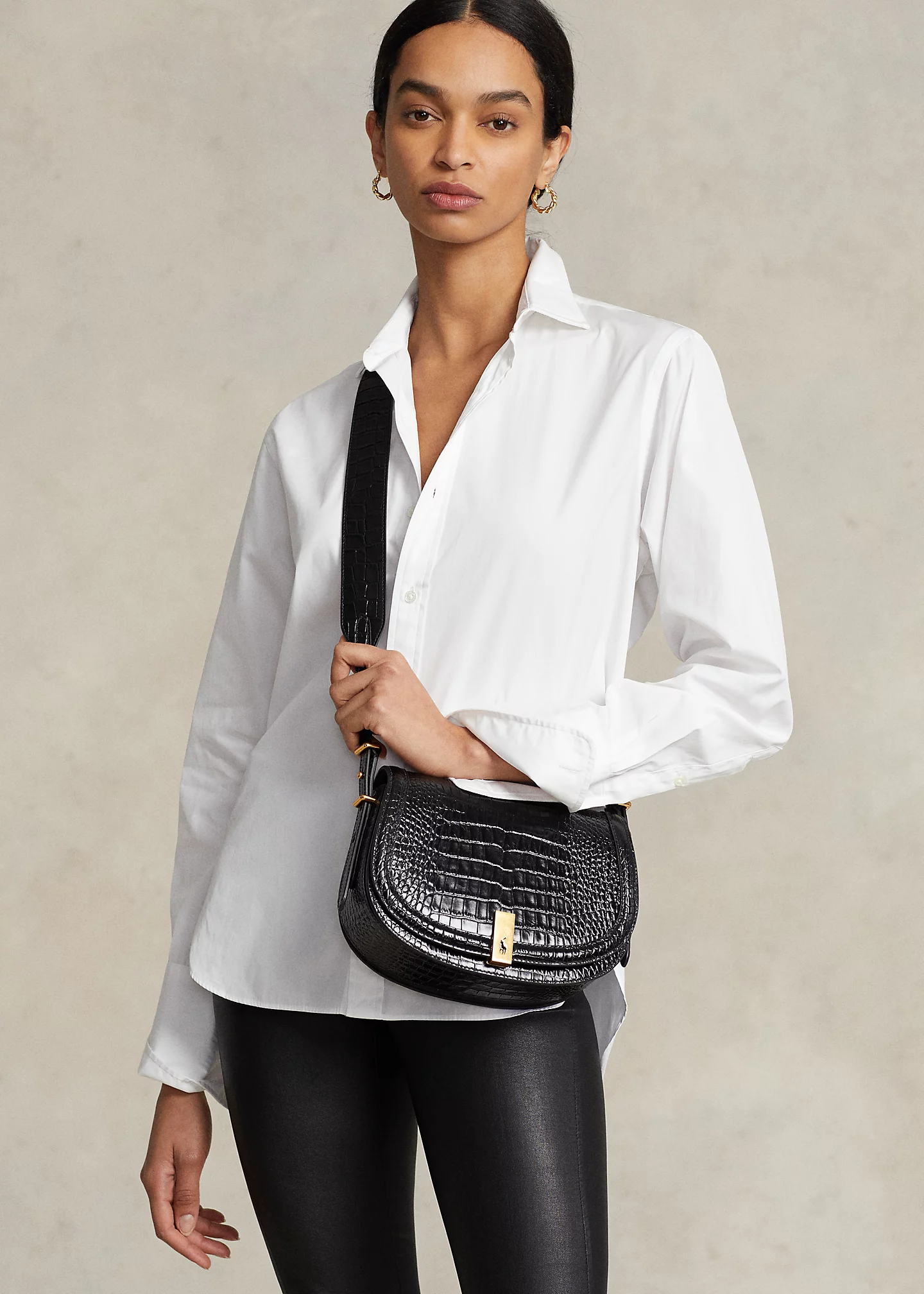 Polo ID Croc-Embossed Saddle Bag