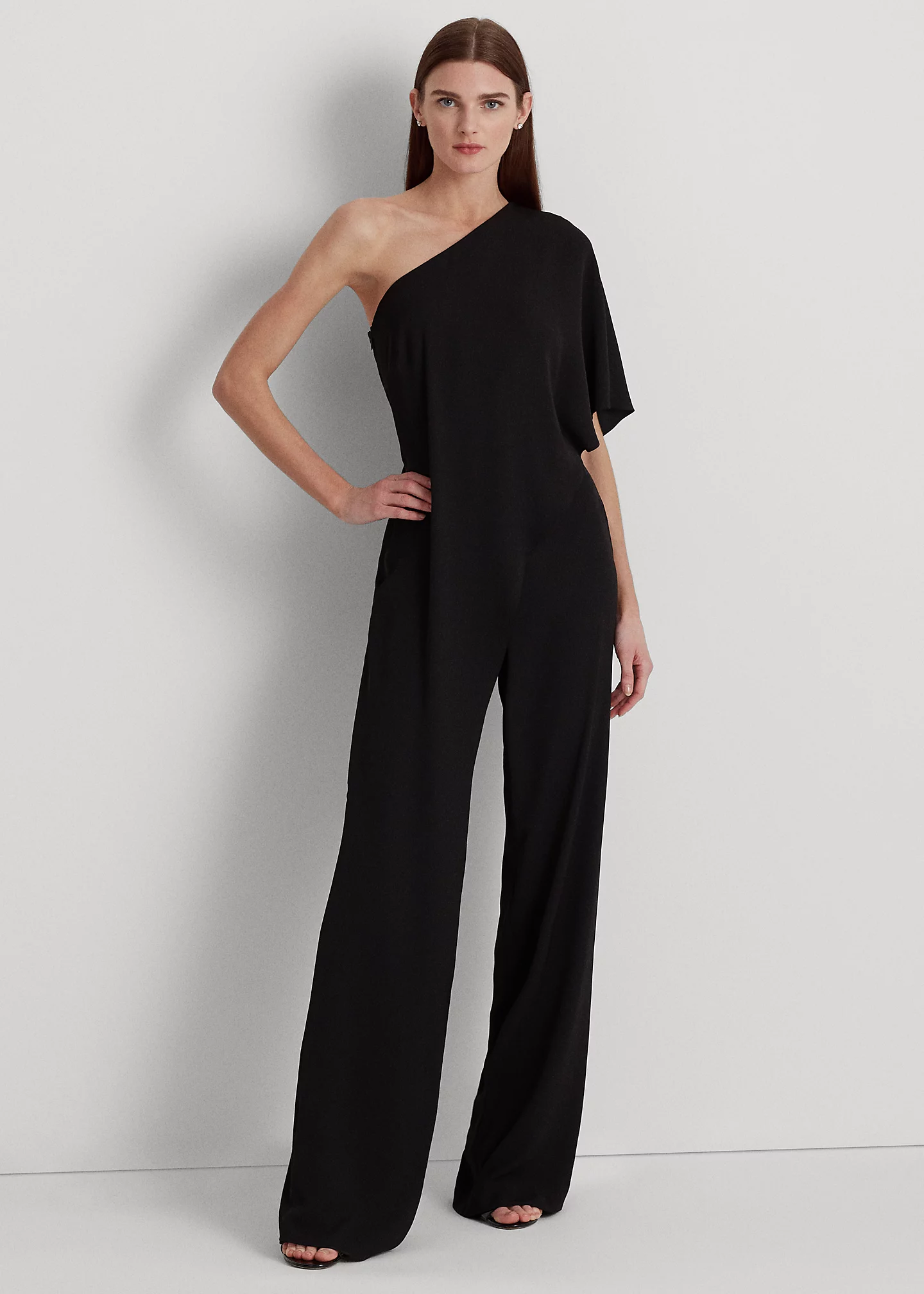 Cape Georgette One-Shoulder Jumpsuit