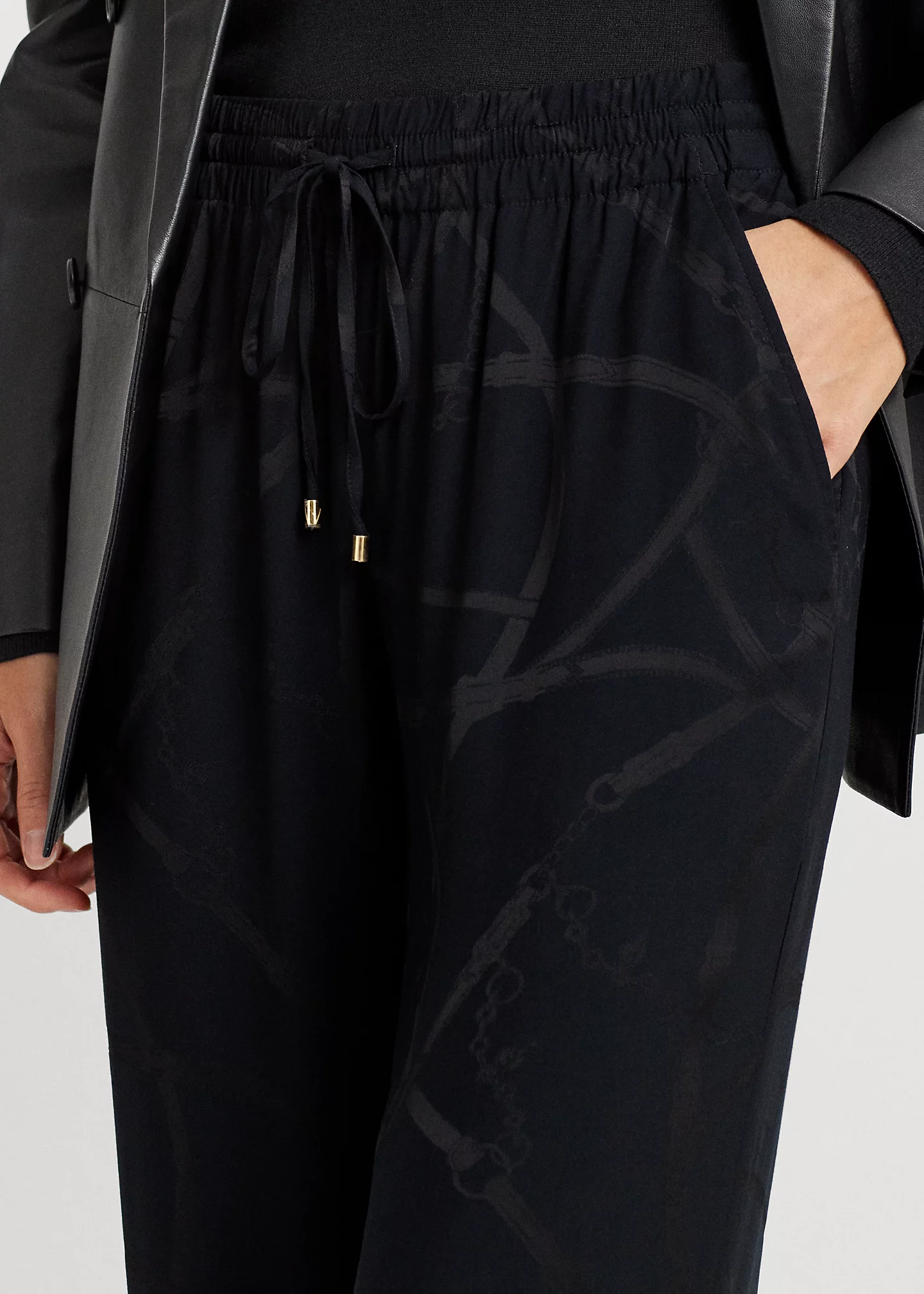 Belting-Motif Jacquard Wide-Leg Pant