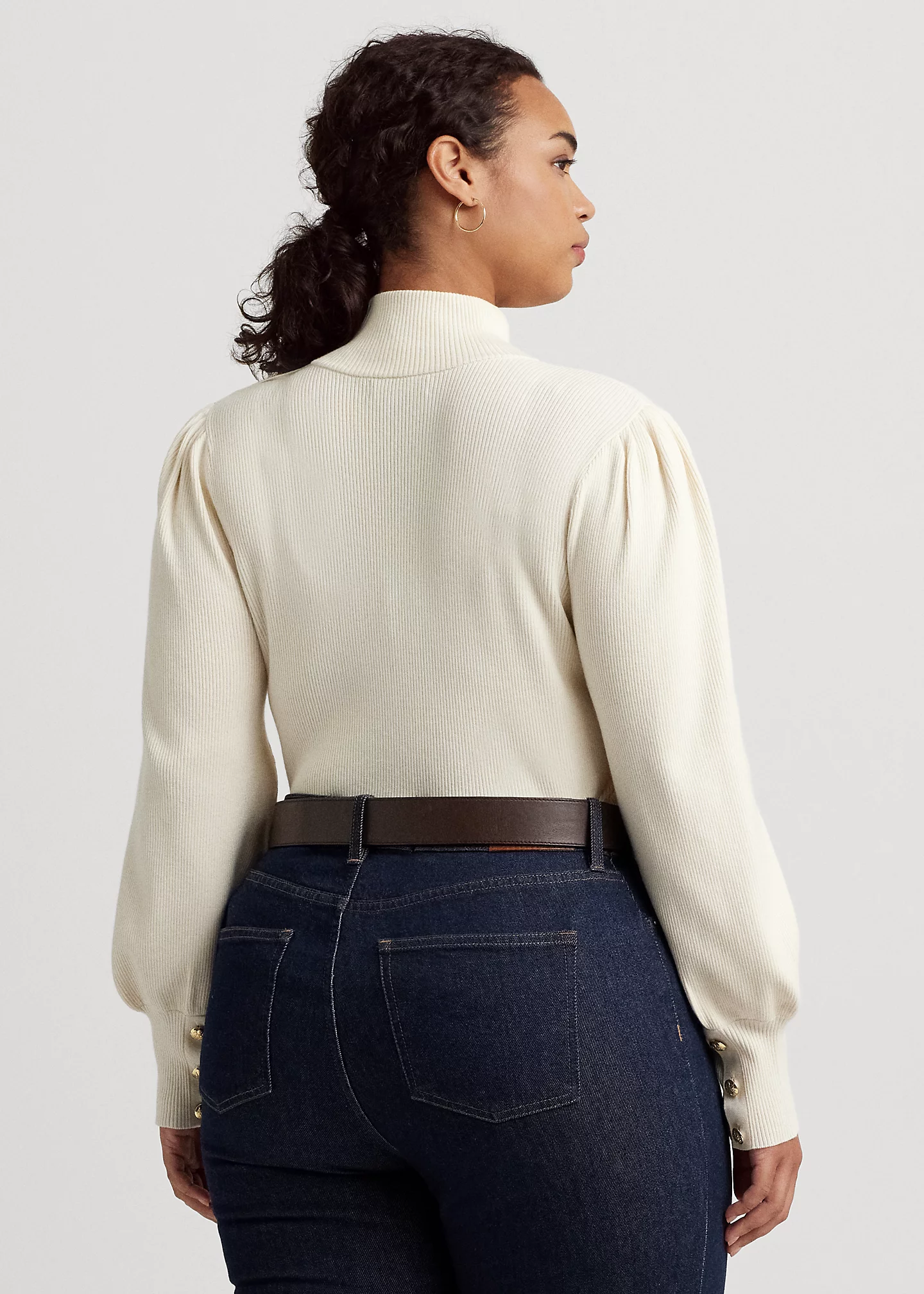 Button-Trim Mockneck Sweater