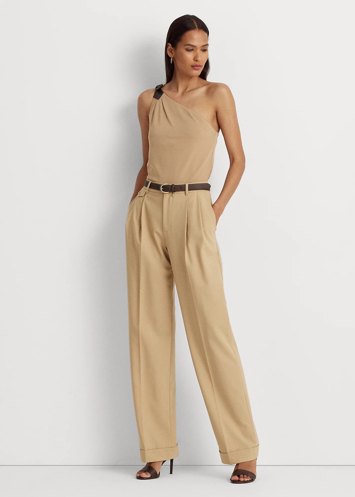 Buckle-Trim Jersey One-Shoulder Top