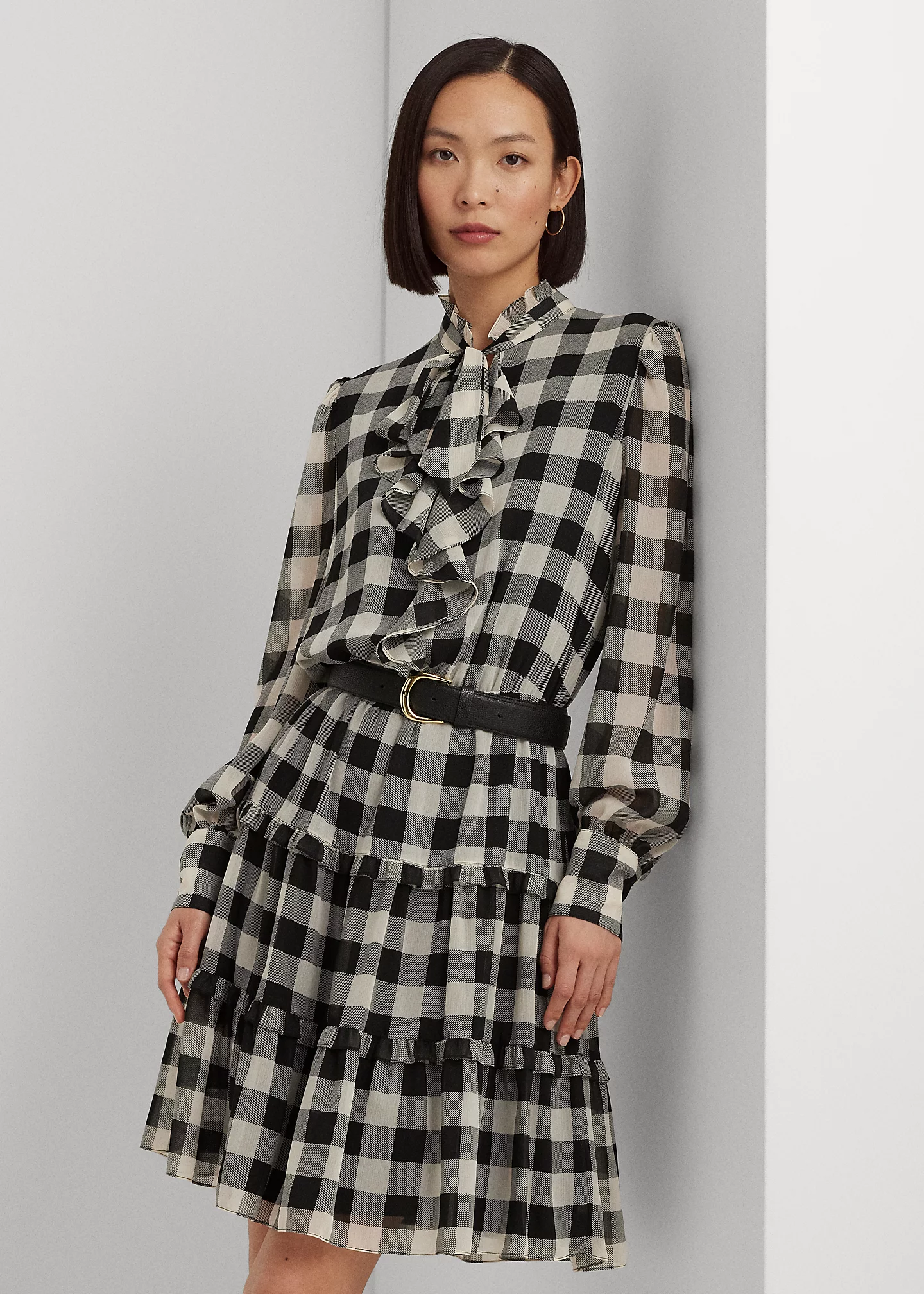 Buffalo Check Ruffled Georgette Dress