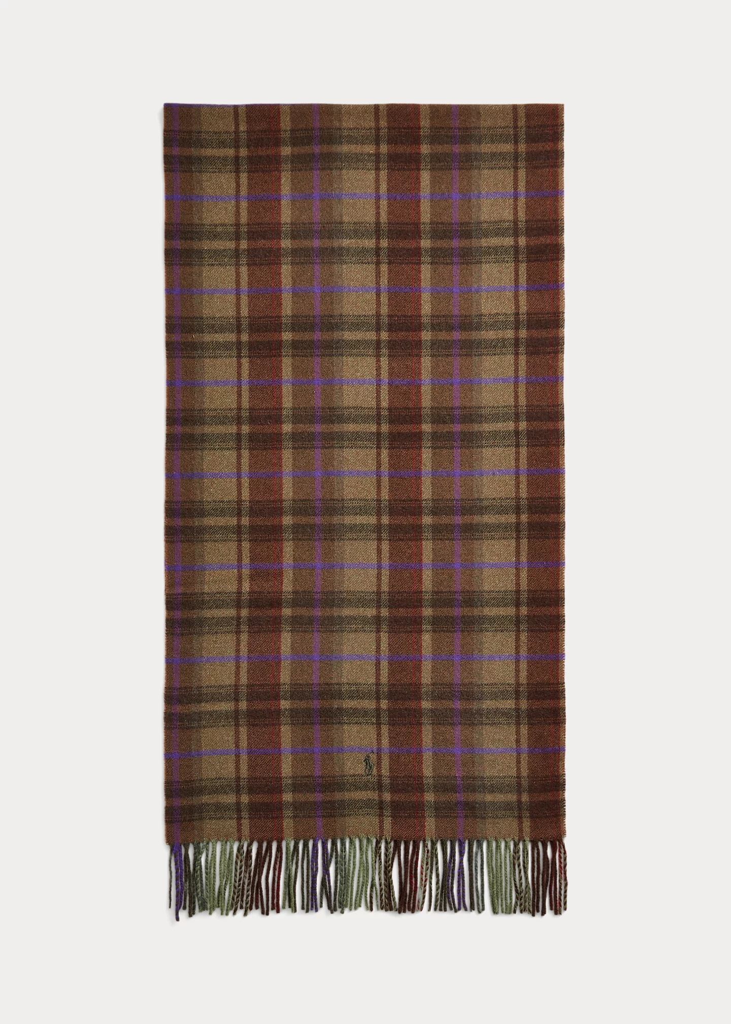 Plaid Fringe-Trim Wool-Cashmere Scarf