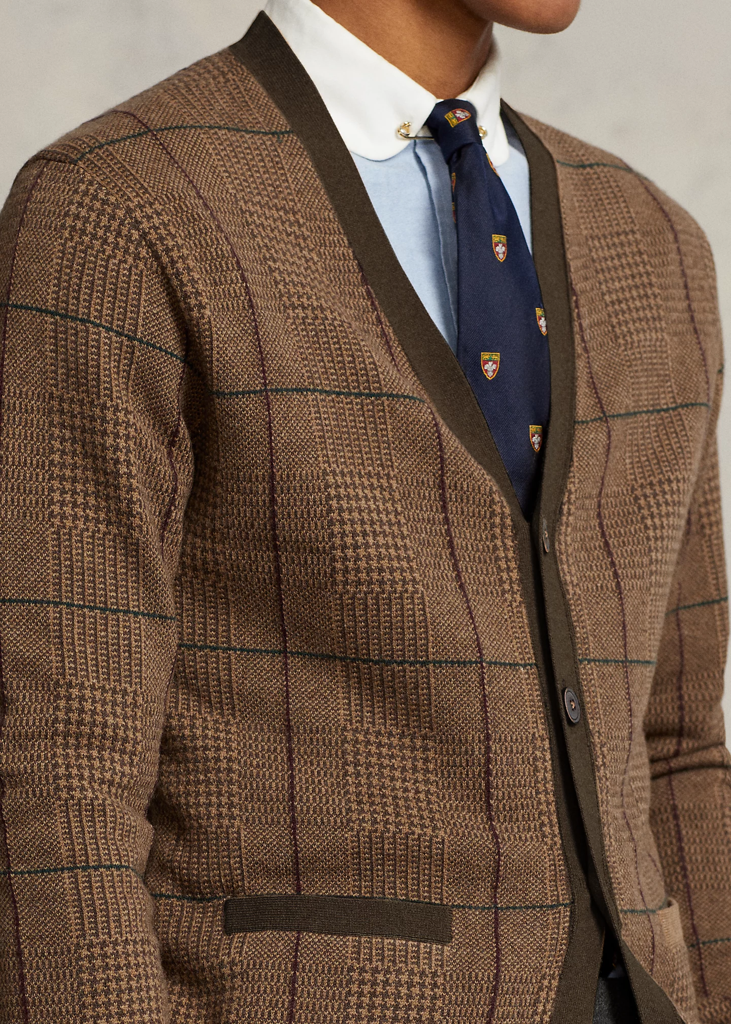 Glen Plaid Wool Cardigan