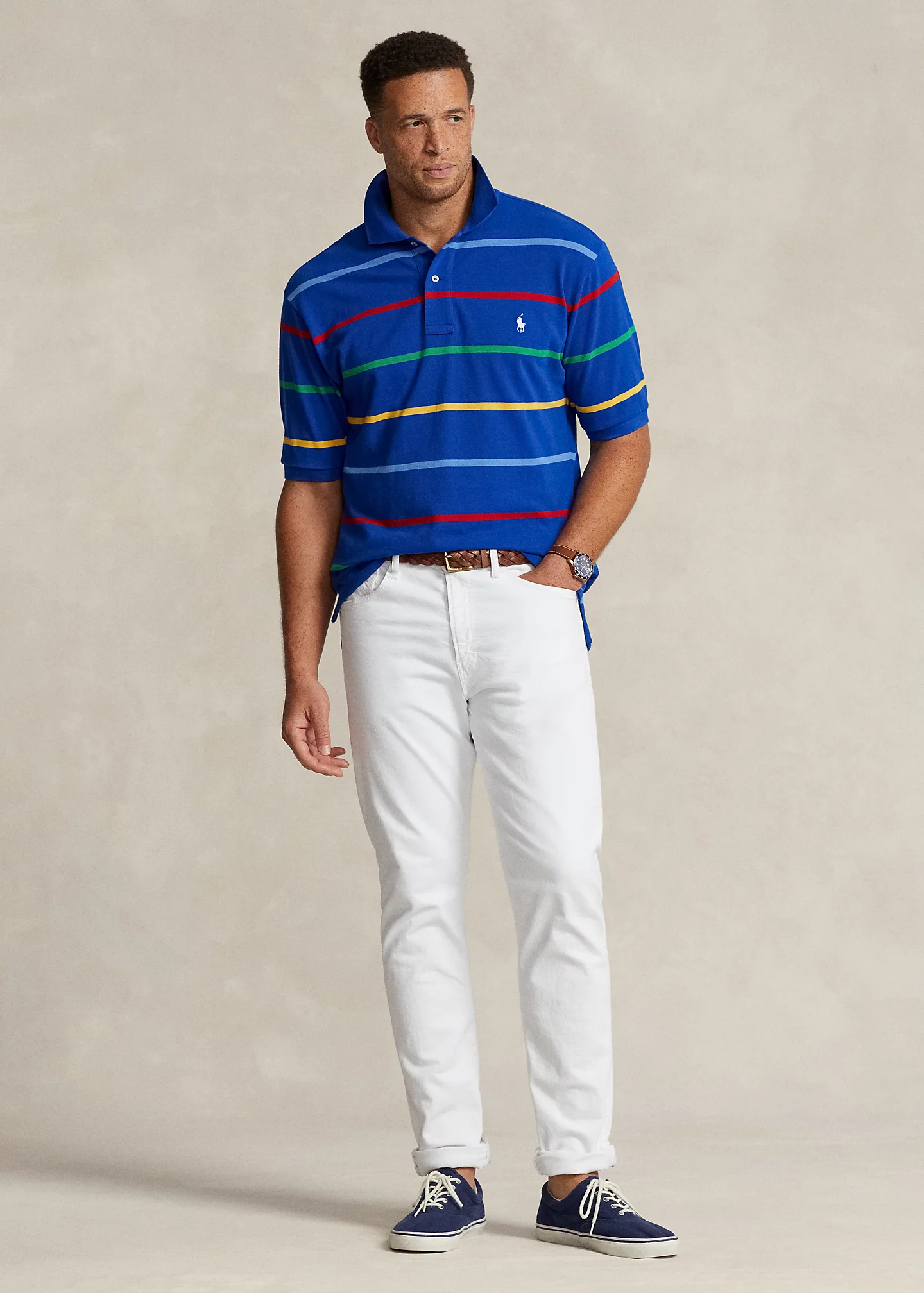 Striped Mesh Polo Shirt