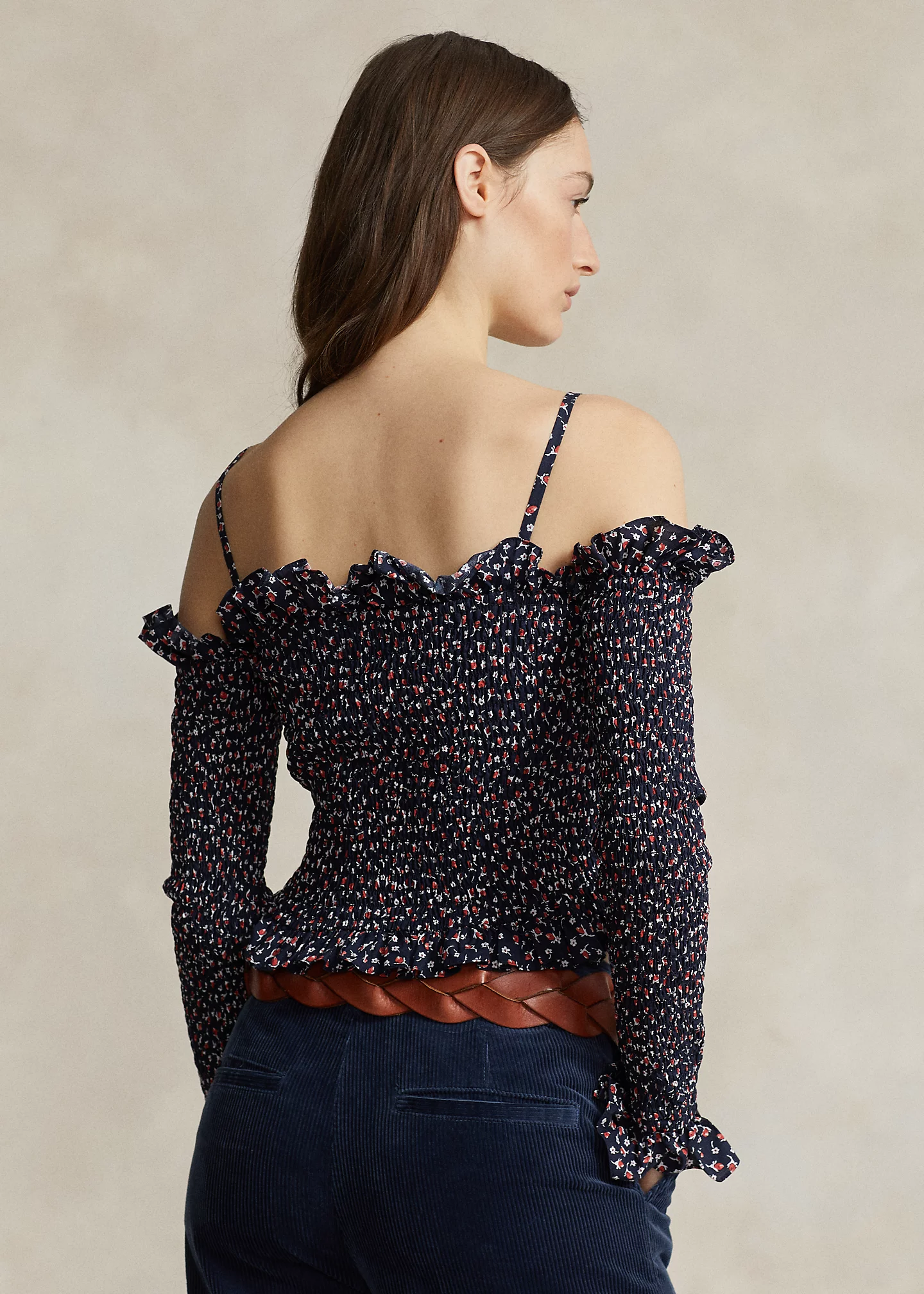 Floral Ruffled Smocked Cotton Top