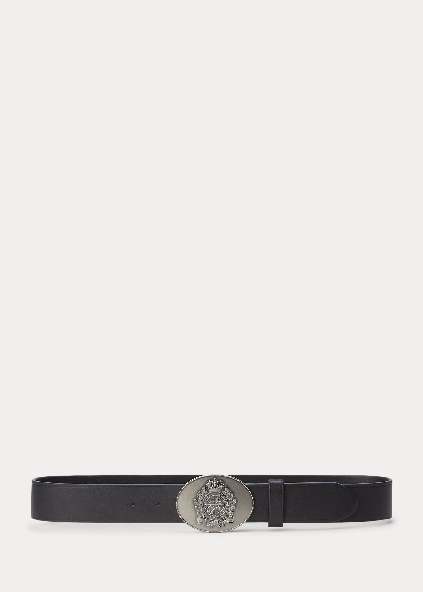 Crest-Buckle Leather Wide Belt