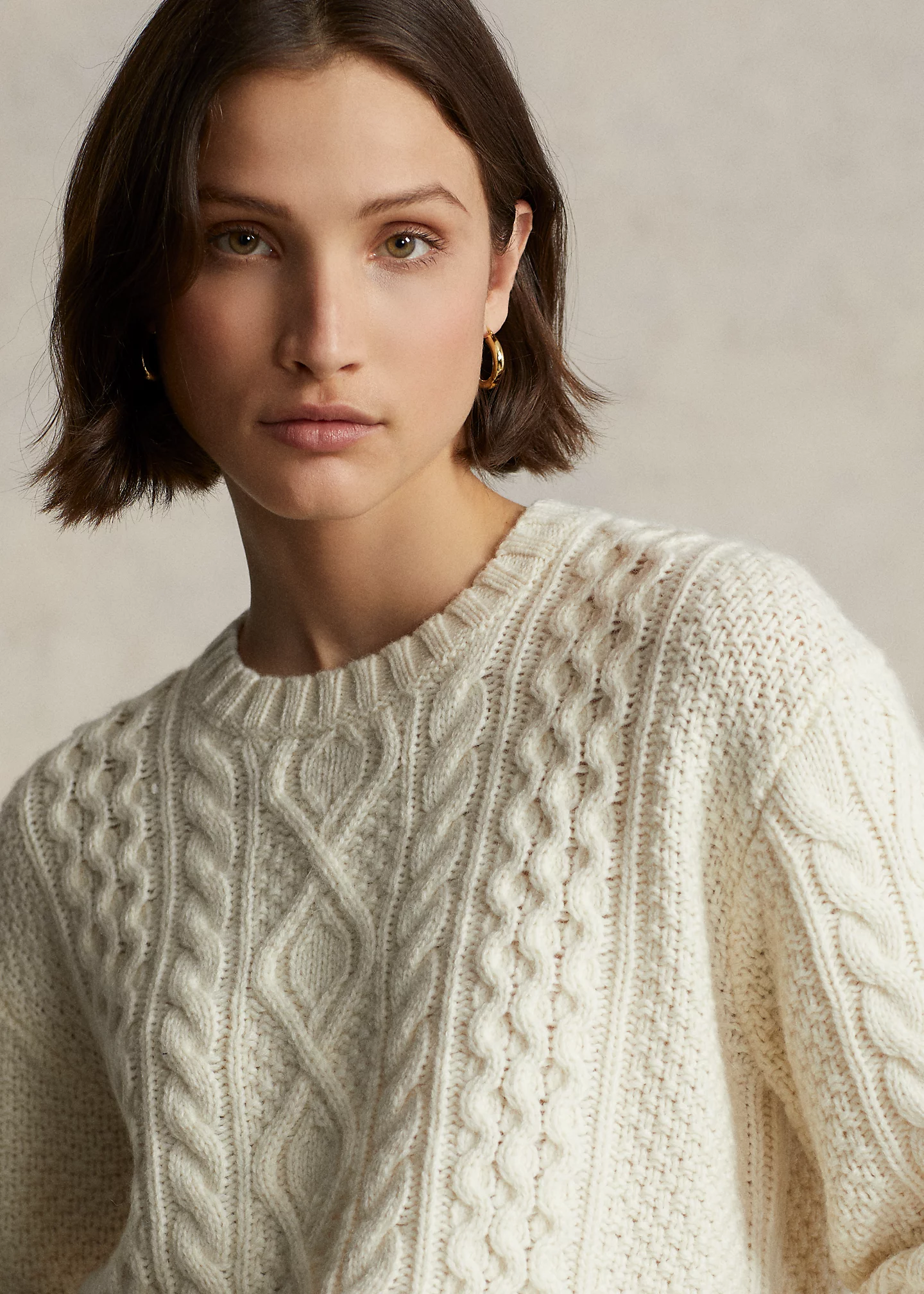 Aran-Knit Wool-Blend Crewneck Sweater