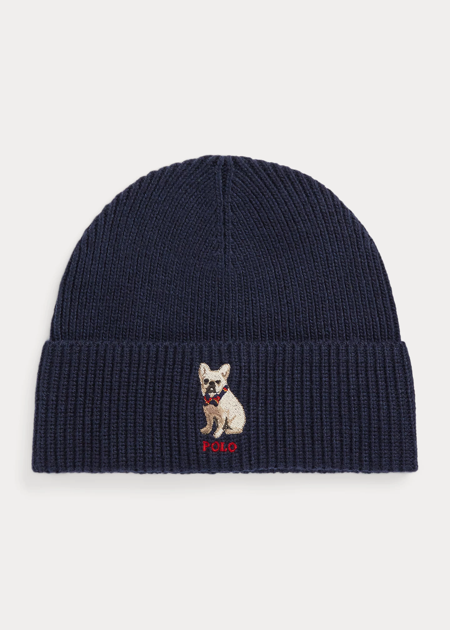 Dog-Embroidered Rib-Knit Beanie