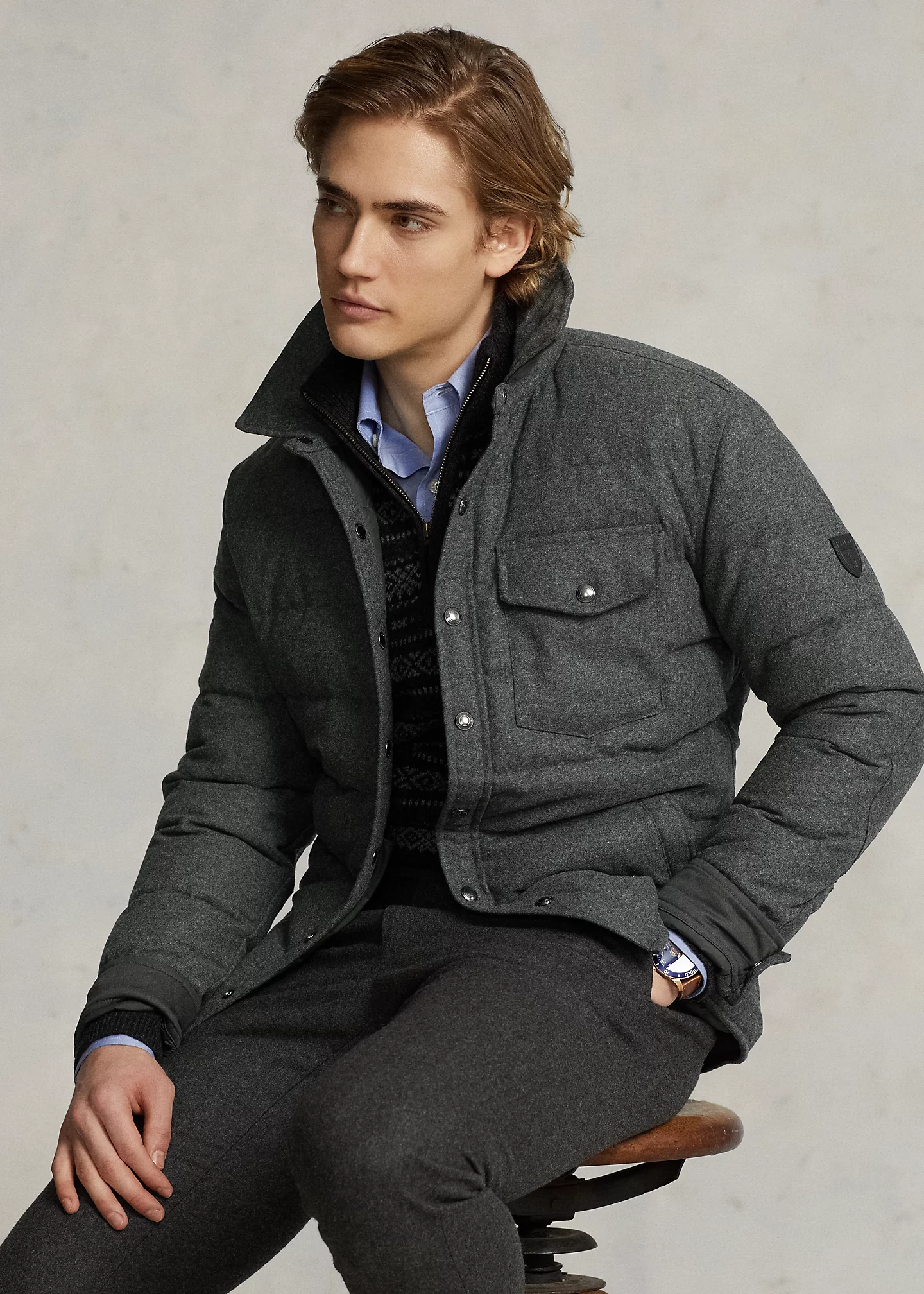 Quilted Wool-Blend Down Jacket