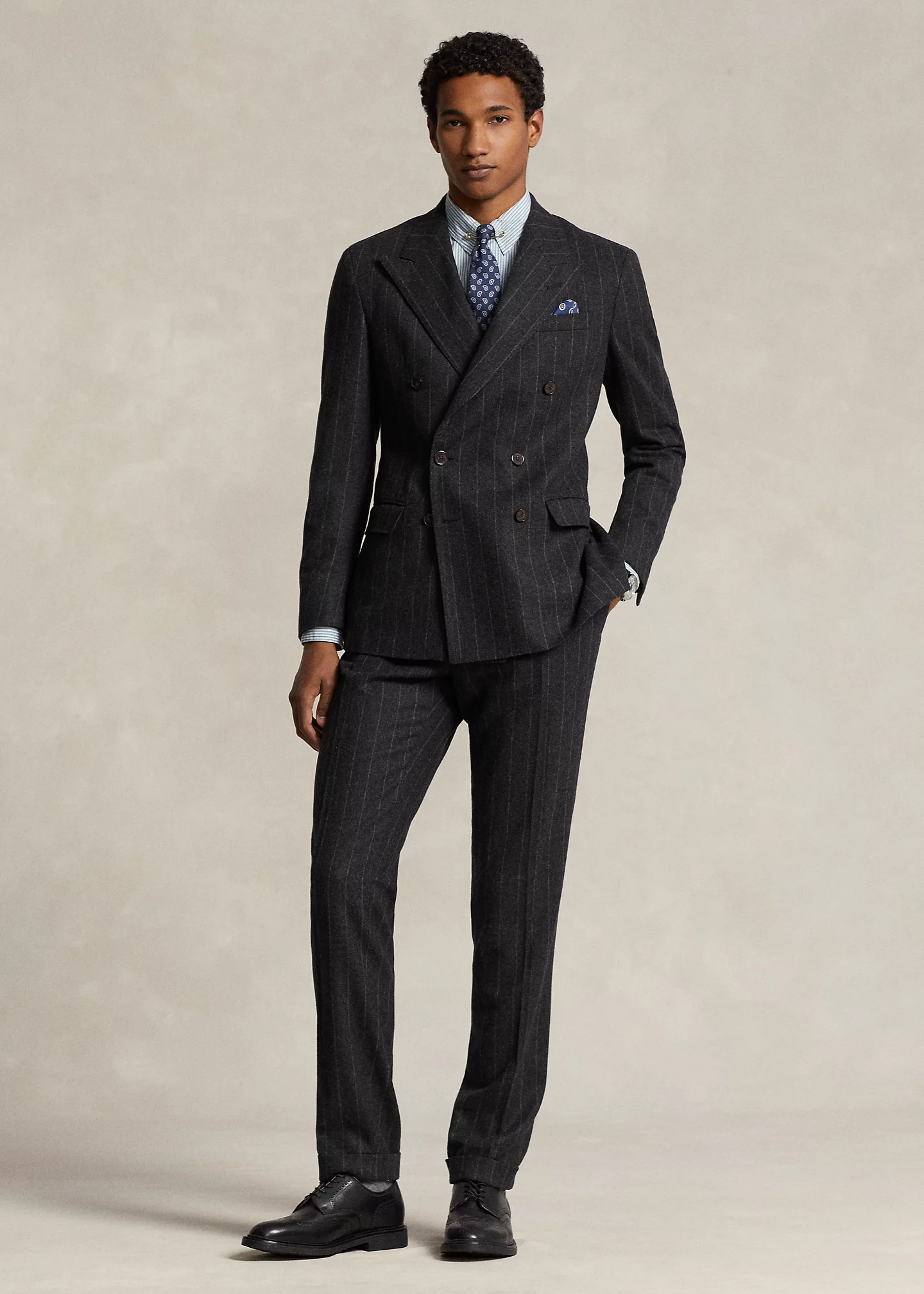 Polo Chalk-Stripe Wool Flannel Suit