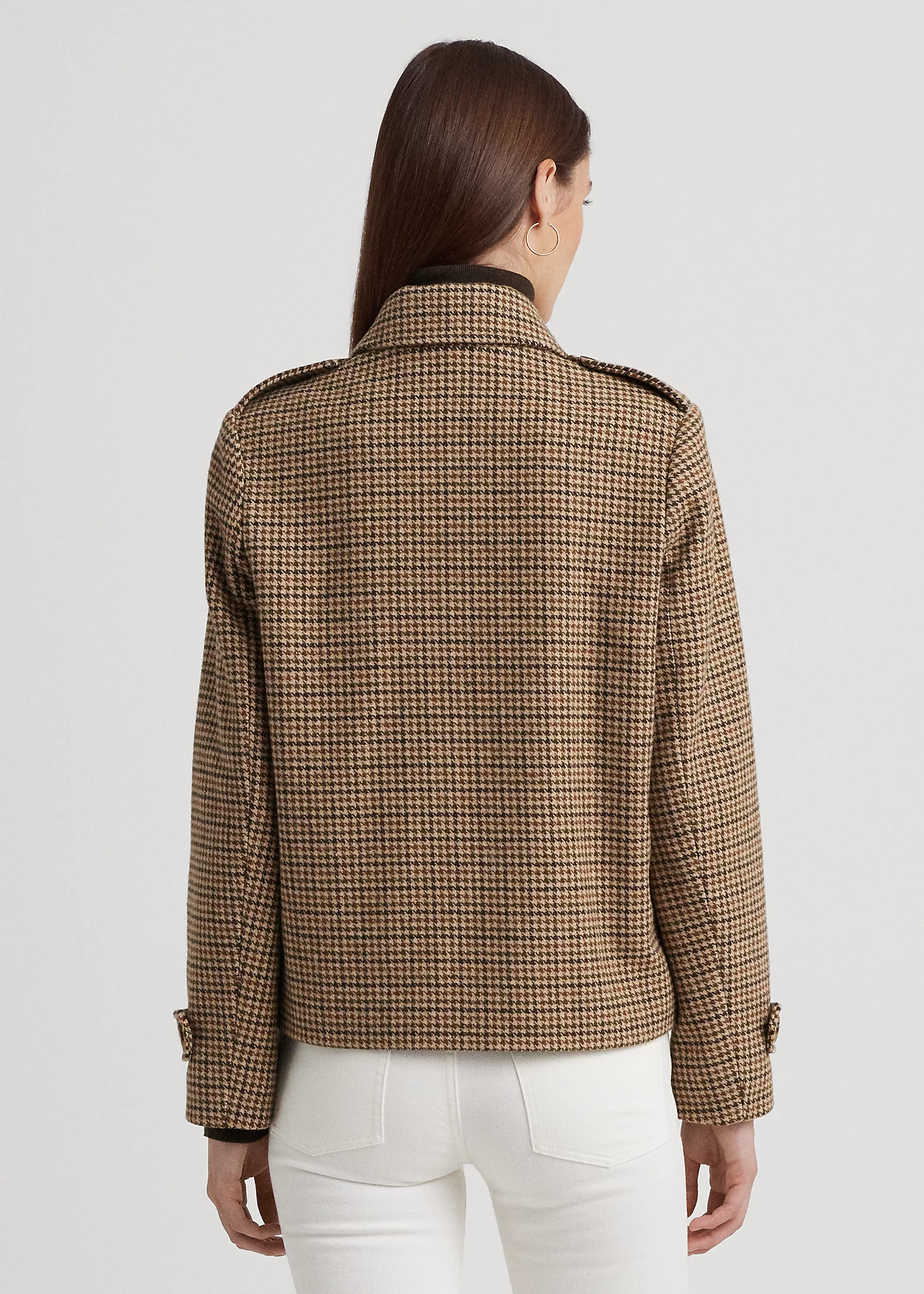 Houndstooth Wool-Blend Cropped Coat