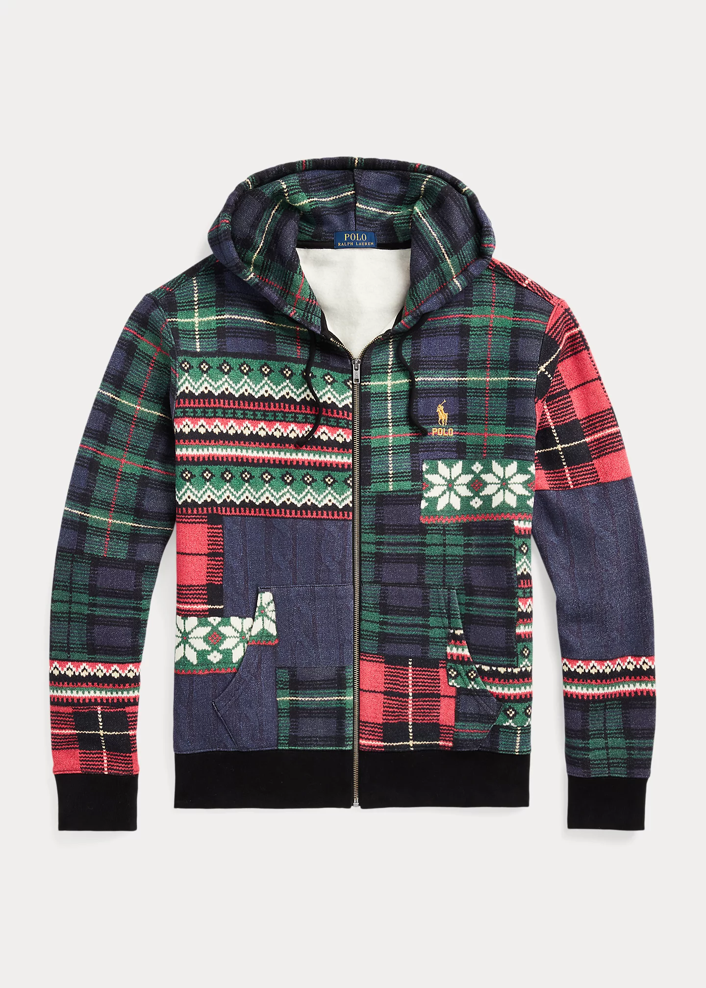 Patchwork-Print Fleece Full-Zip Hoodie