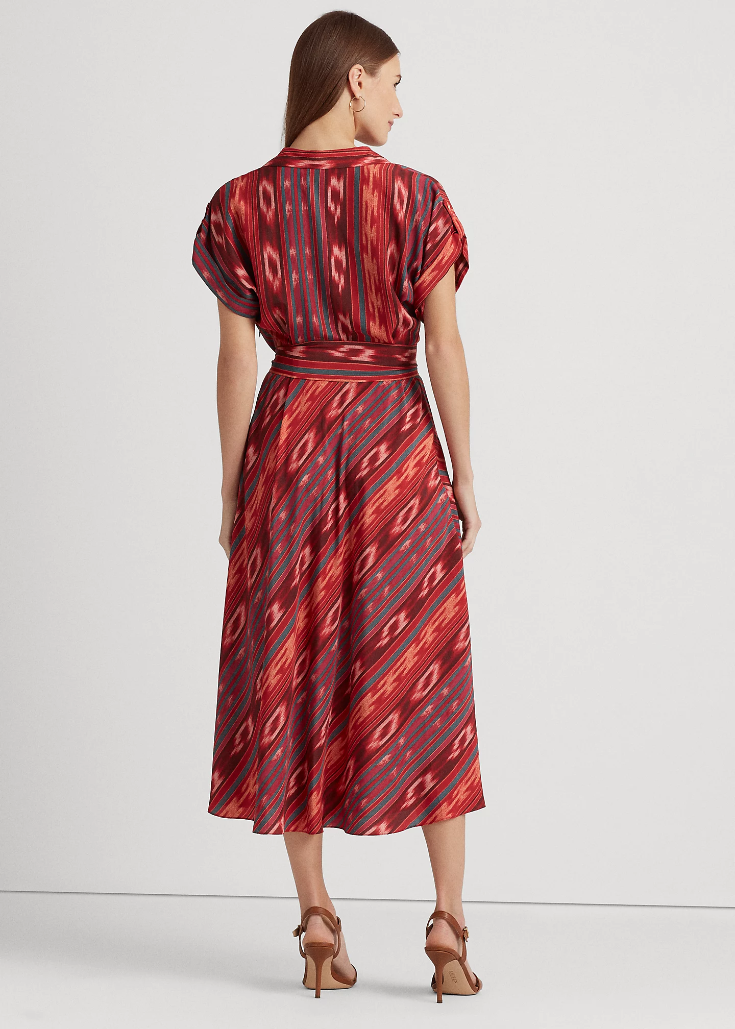 Geo-Stripe Belted Crepe Dress