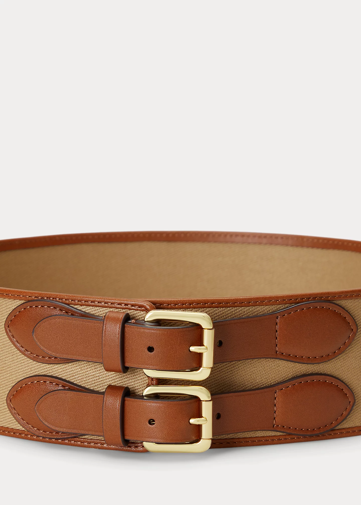 Leather-Trim Twill Wide Belt