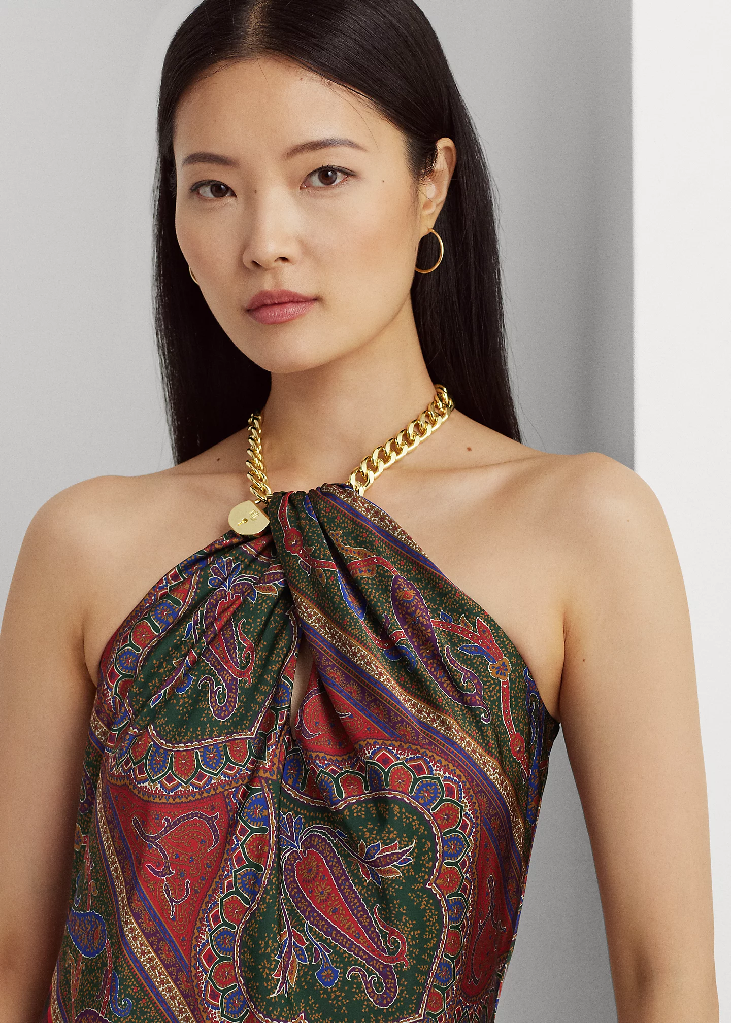 Plaid & Paisley Charmeuse Halter Dress