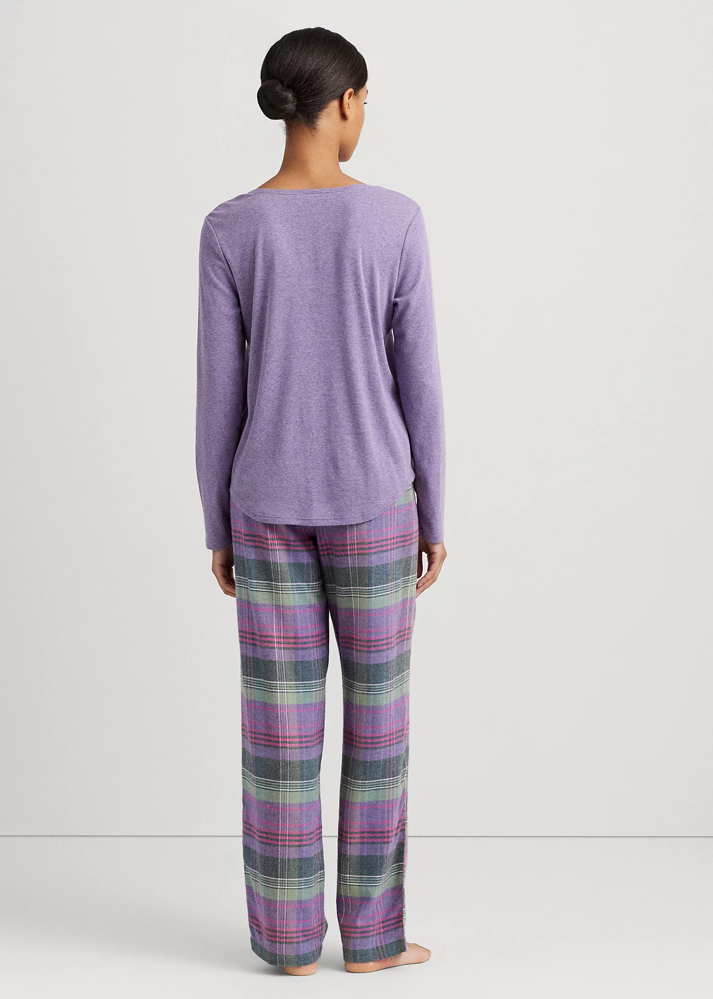 Plaid Cotton-Blend Henley Pajama Set