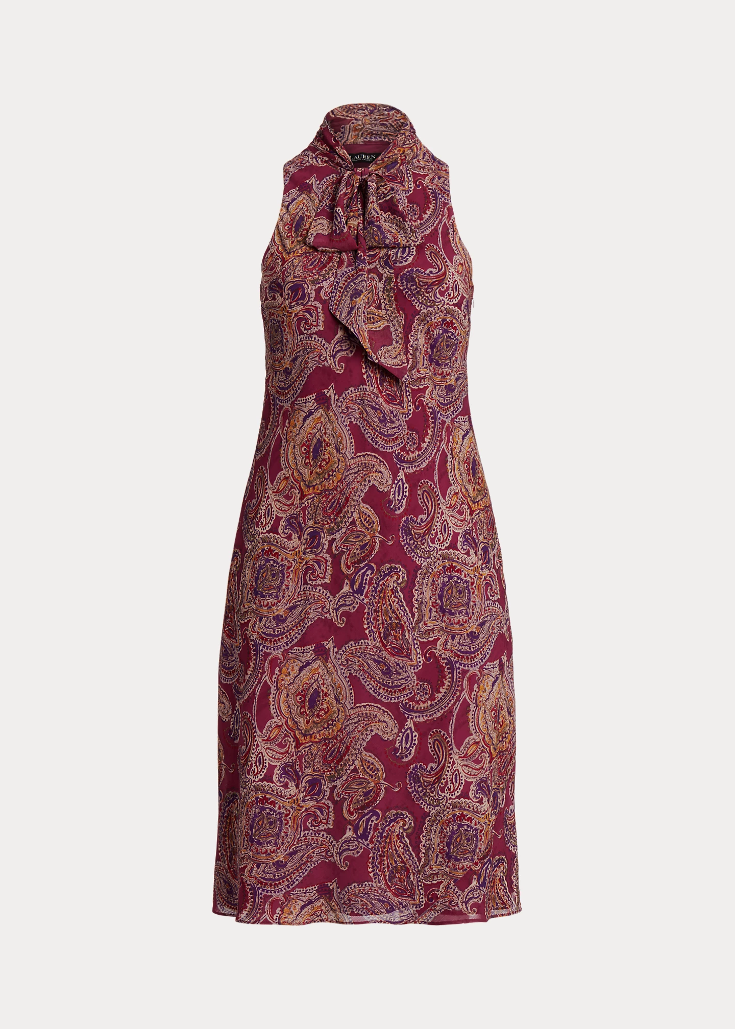 Paisley Crinkle Georgette Tie-Neck Dress