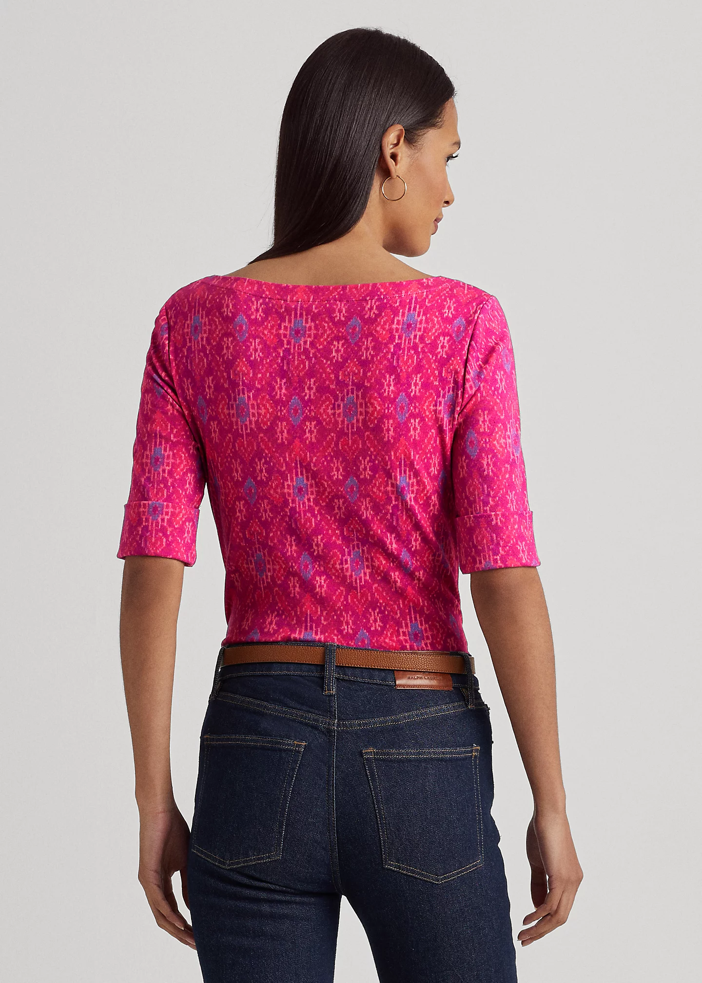 Geo-Print Stretch Cotton Boatneck Top