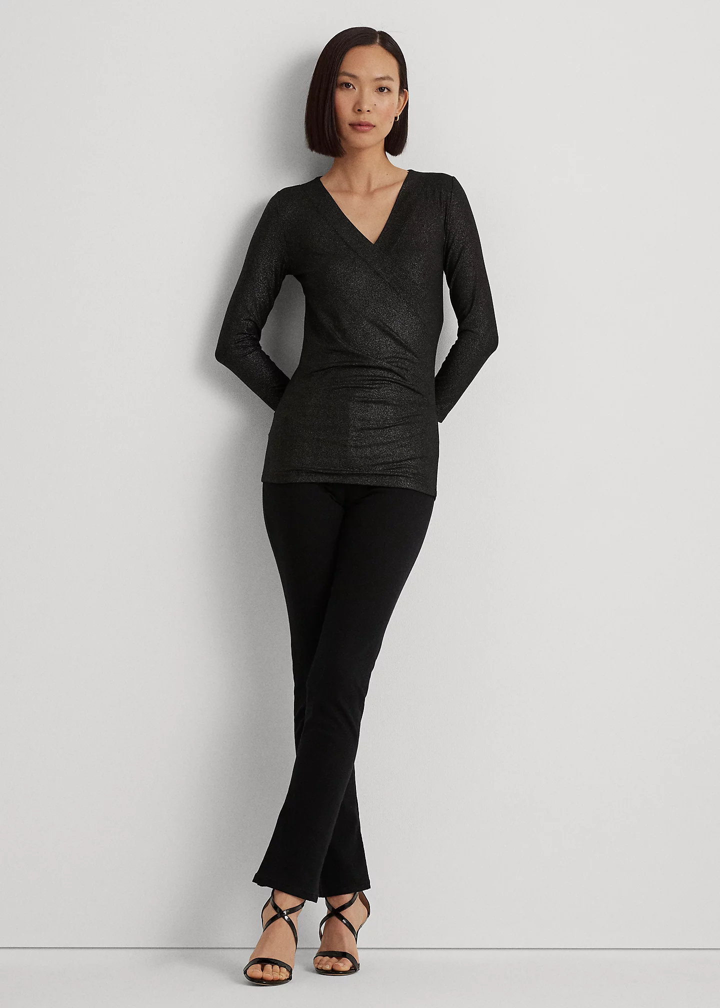 Metallic Jersey Surplice Top