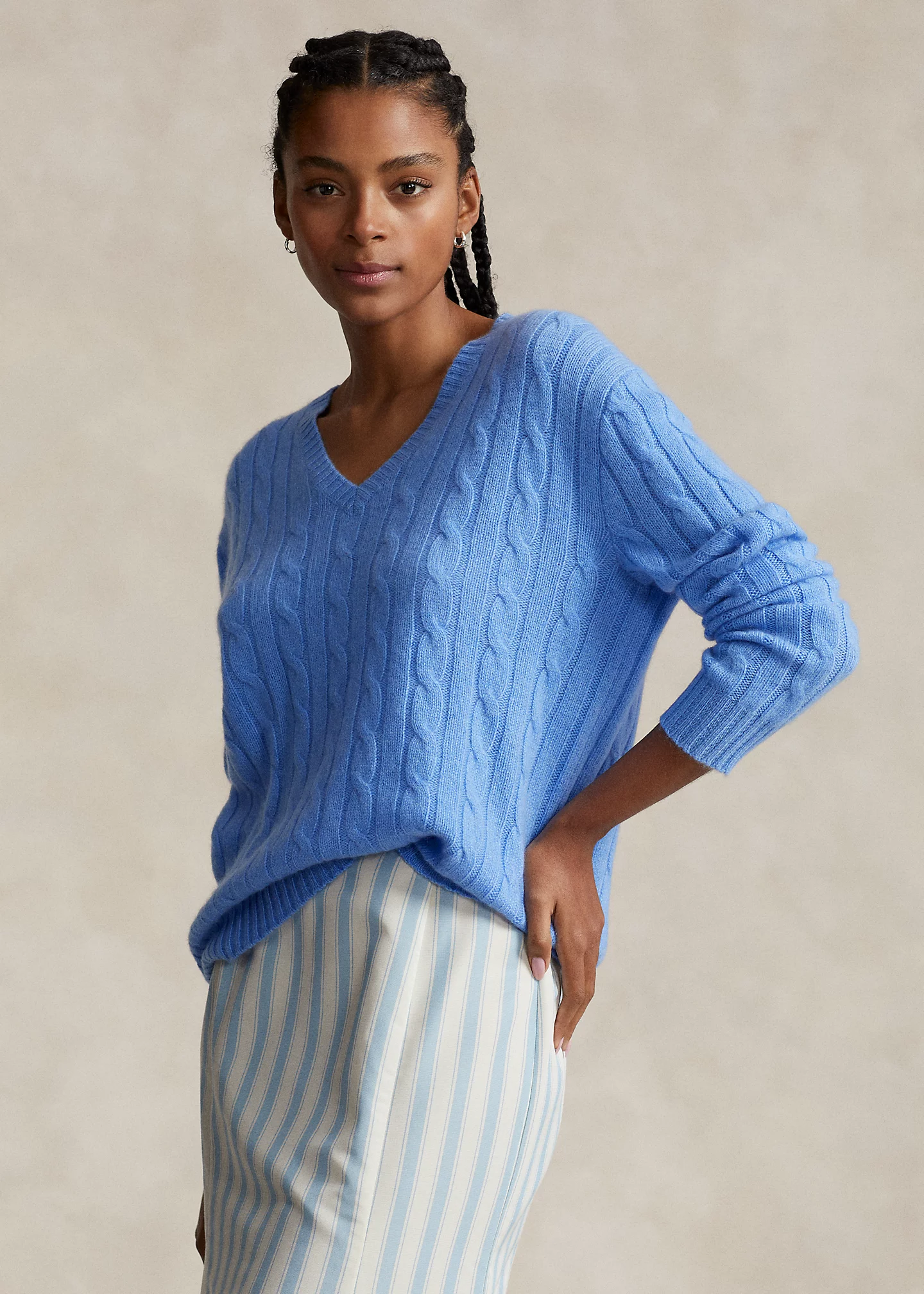 Cable-Knit Cashmere V-Neck Sweater