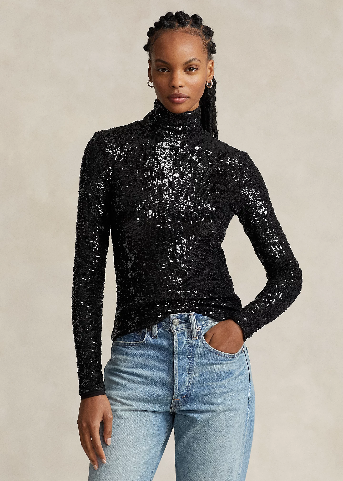 Sequined Jersey Turtleneck