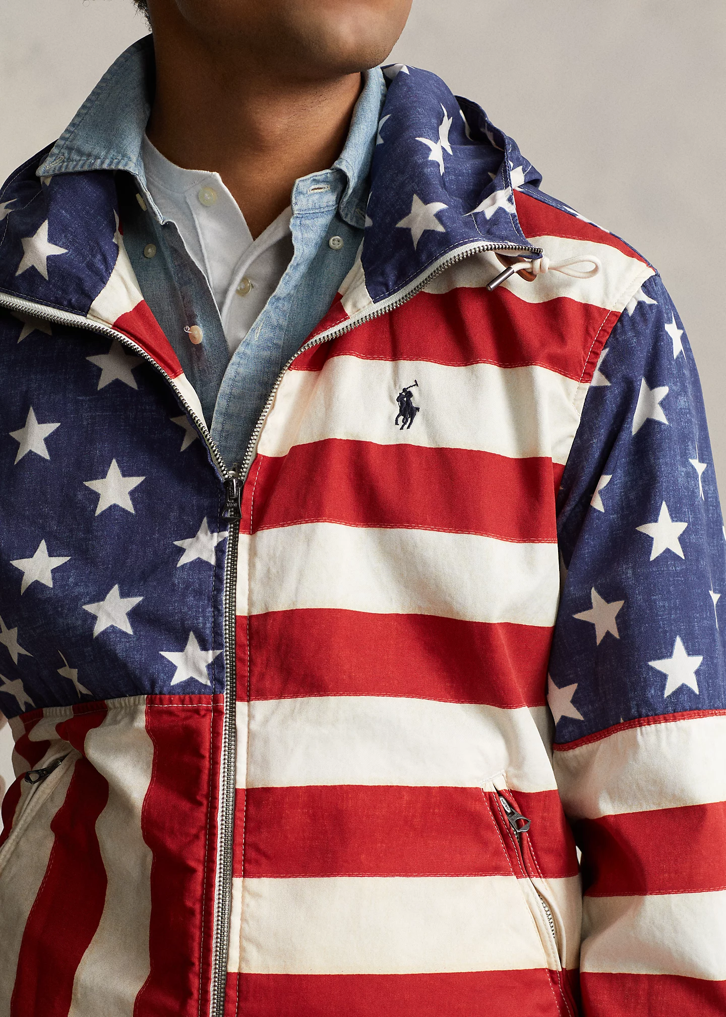 Flag-Print Hooded Jacket