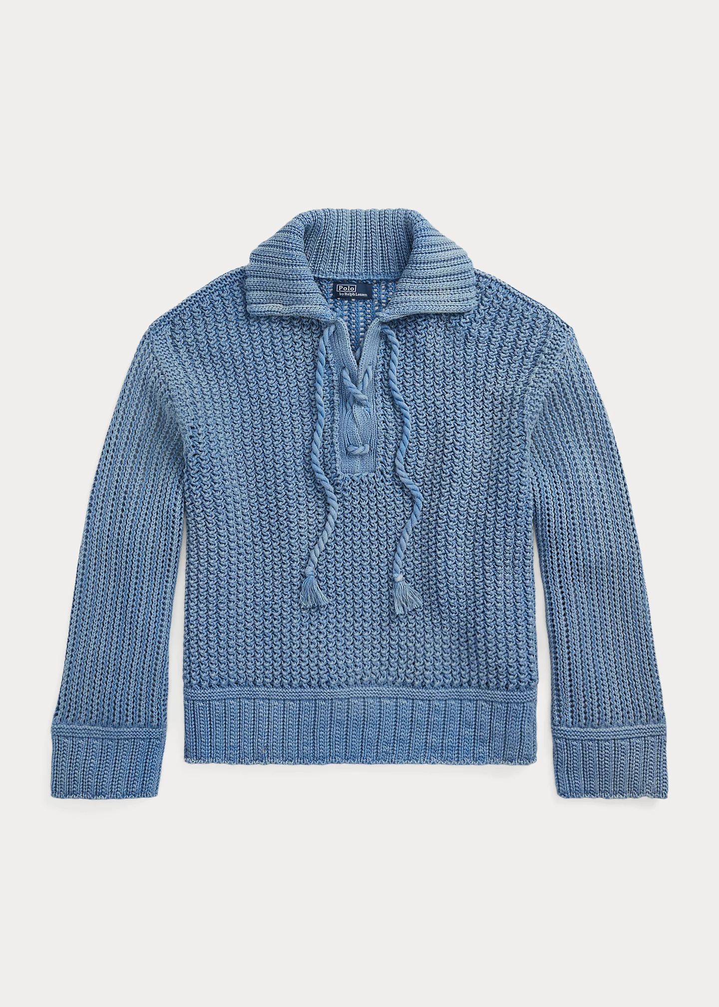 Openwork Lace-Up Cotton Sweater