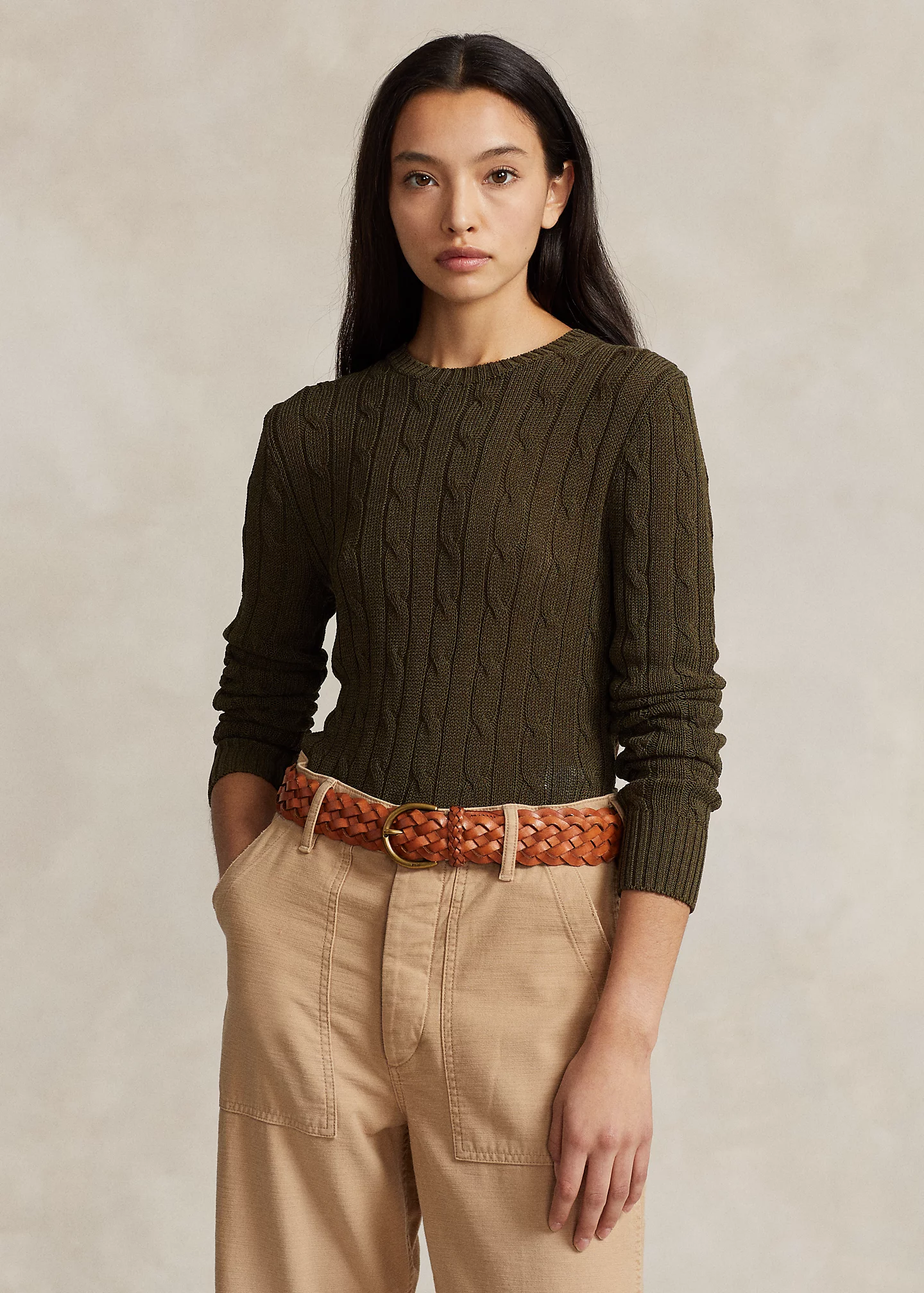 Cable-Knit Cotton-Blend Crewneck Sweater